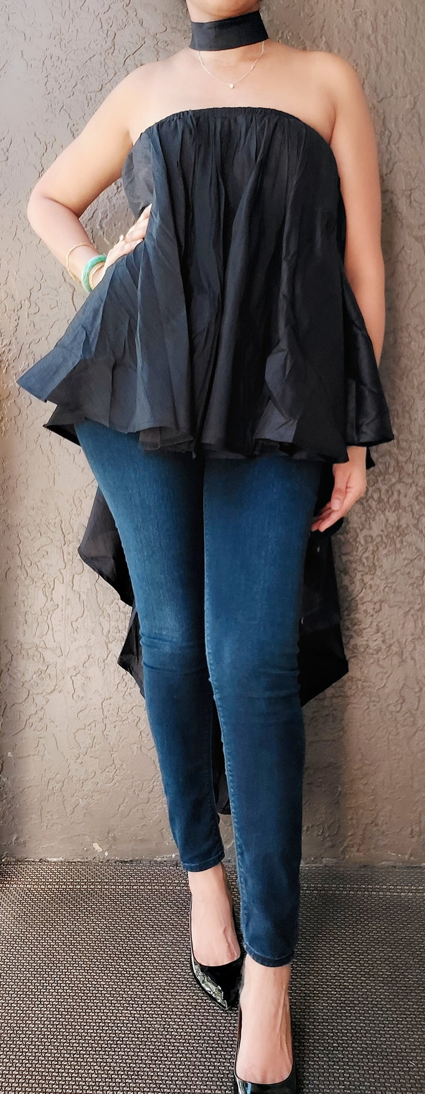 Poncho Blouse / Hi Lo Skirt/ Multi Wearable/ Solid- Black