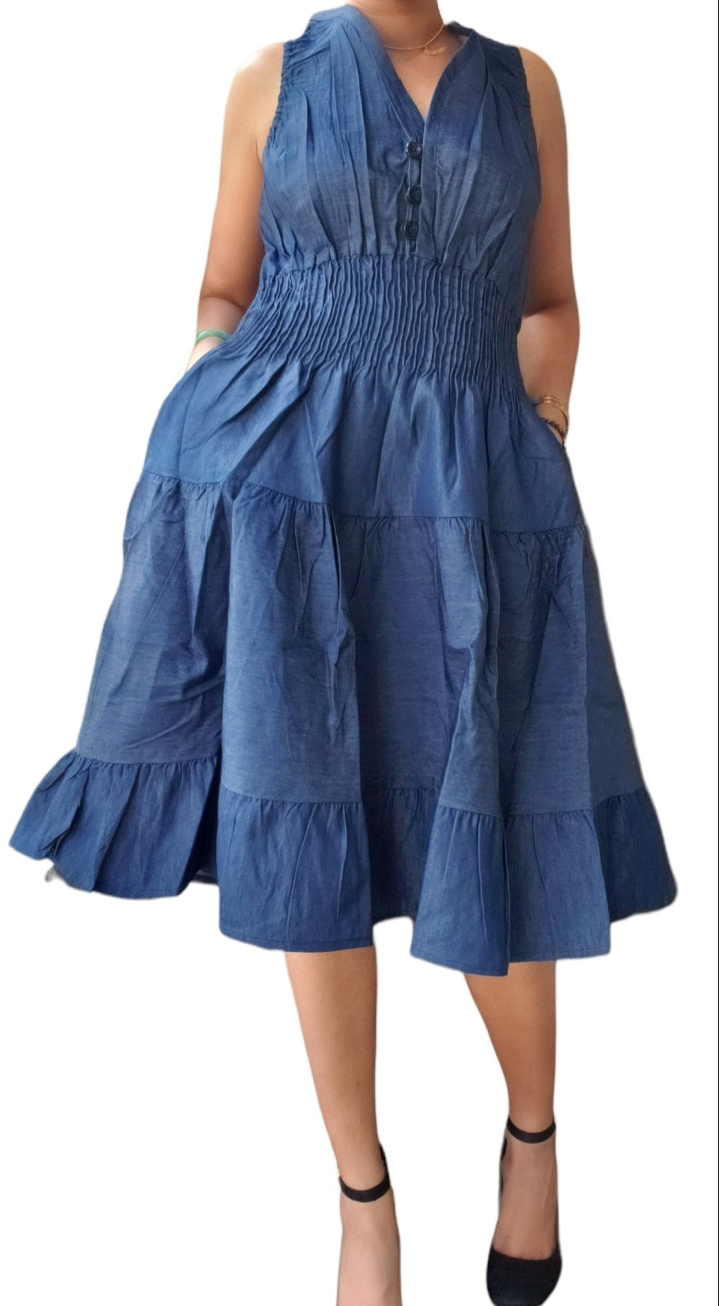 3028 Women Mid Length Denim Dress