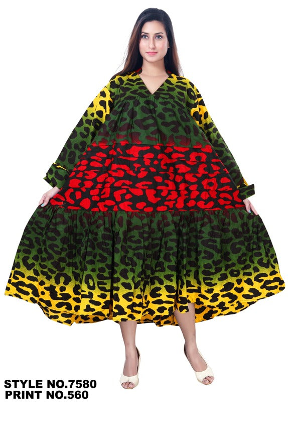 7580- Midi Dress / Blouse - Rasta Leopard