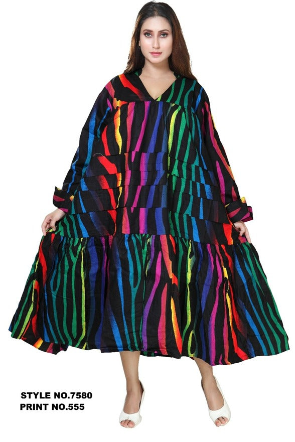 7580- Midi Dress / Blouse -Multi Color