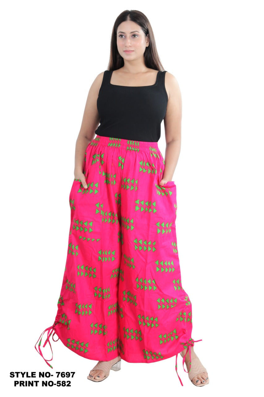 Long Palazzo with Adjustable String - Pink 7697