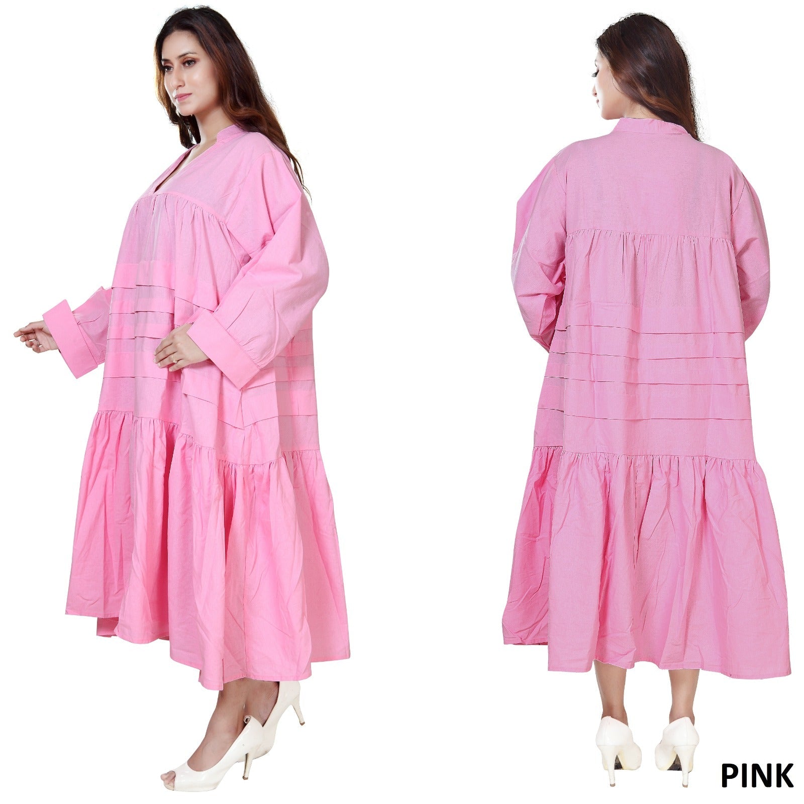 7580 - Midi Solid Dress / Blouse -Baby Pink