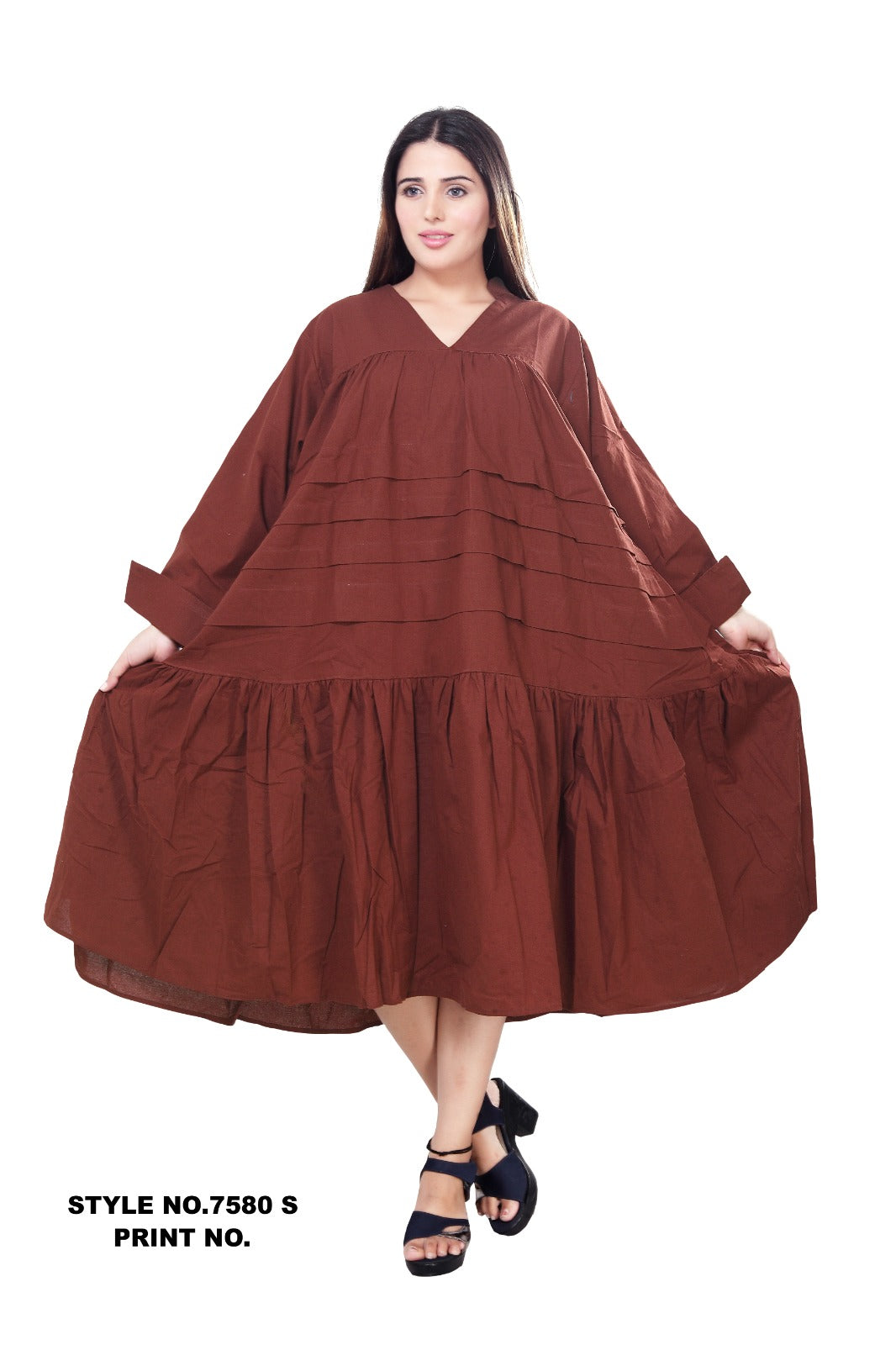Midi Solid Dress / Blouse Brown -7580