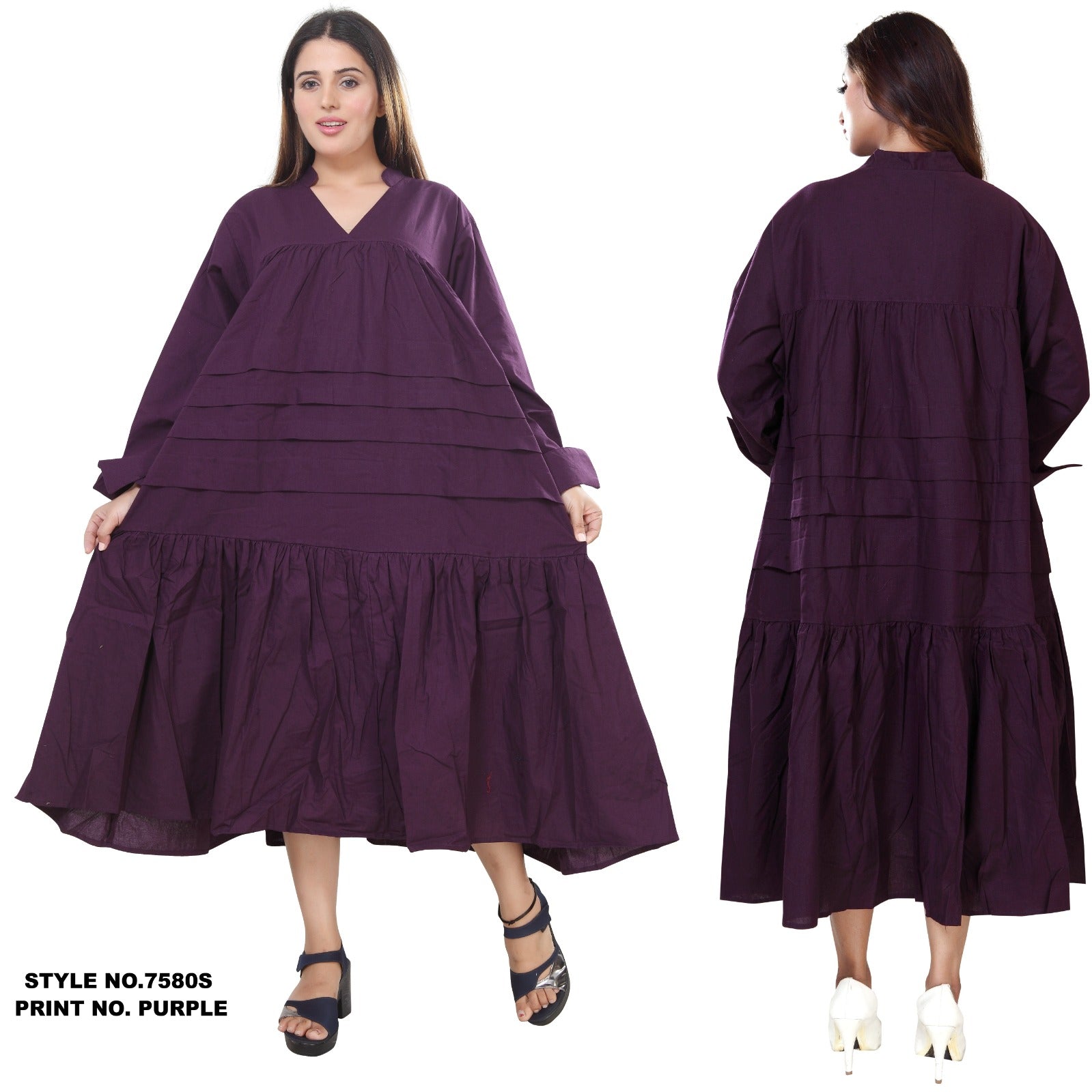Midi Solid Dress / Blouse - Purple 7580