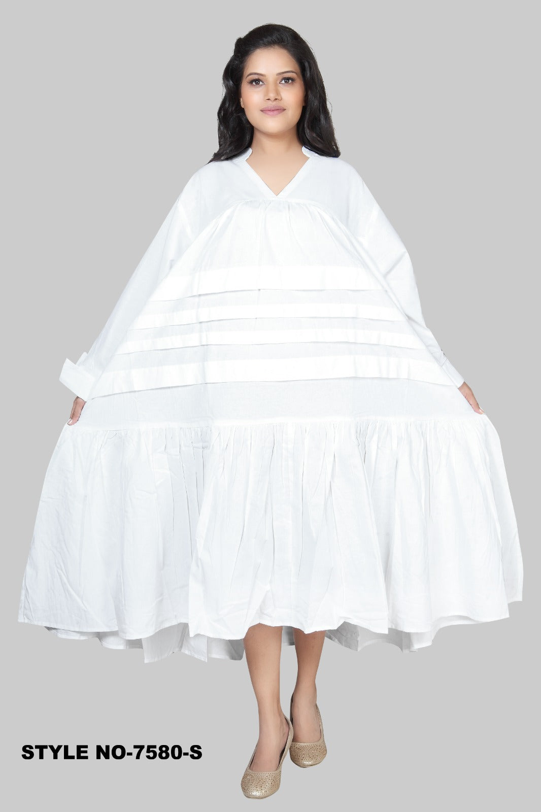7580 - Midi Solid Dress / Blouse White