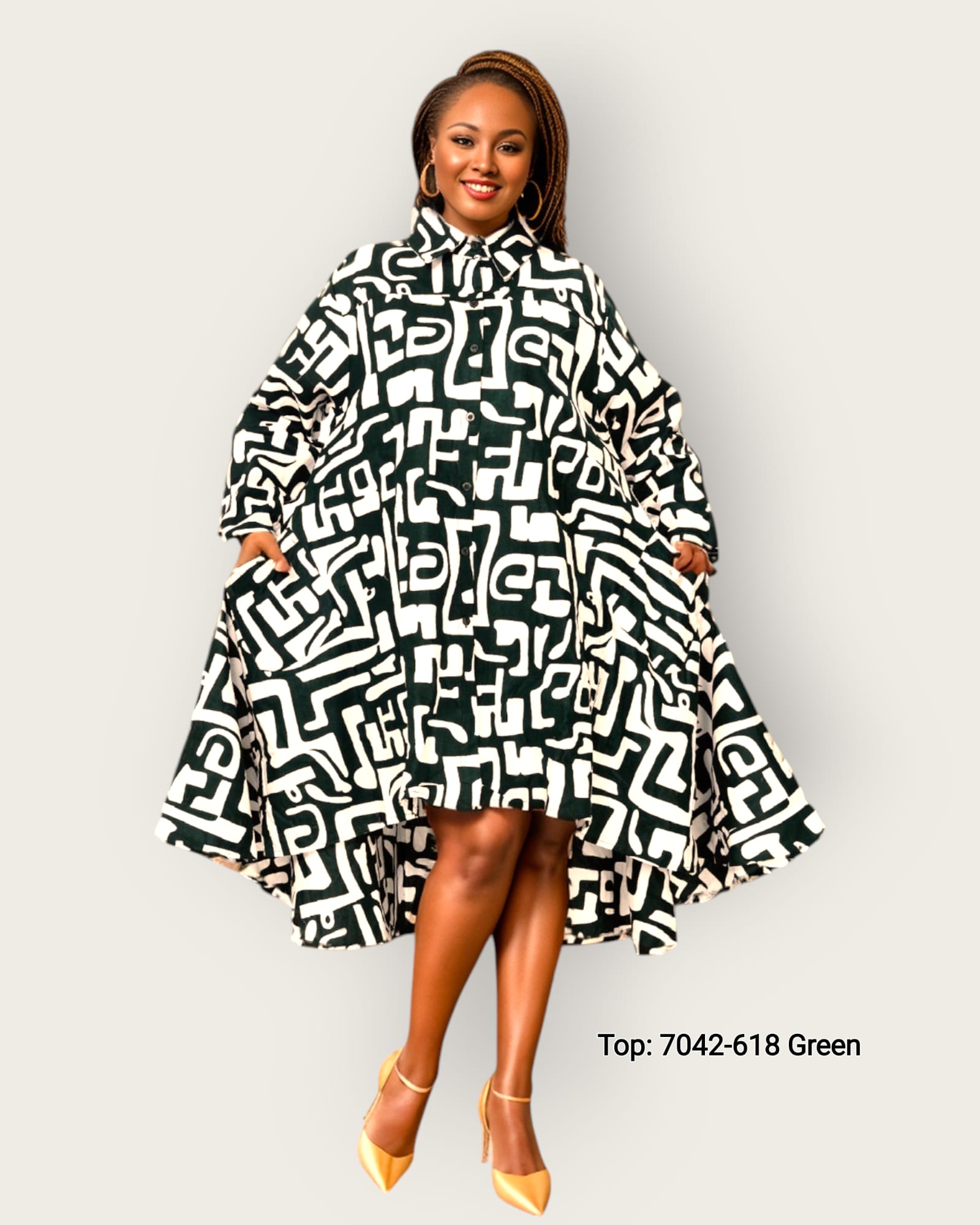 243- Cotton Short Dress / Blouse- Geometric Pattern