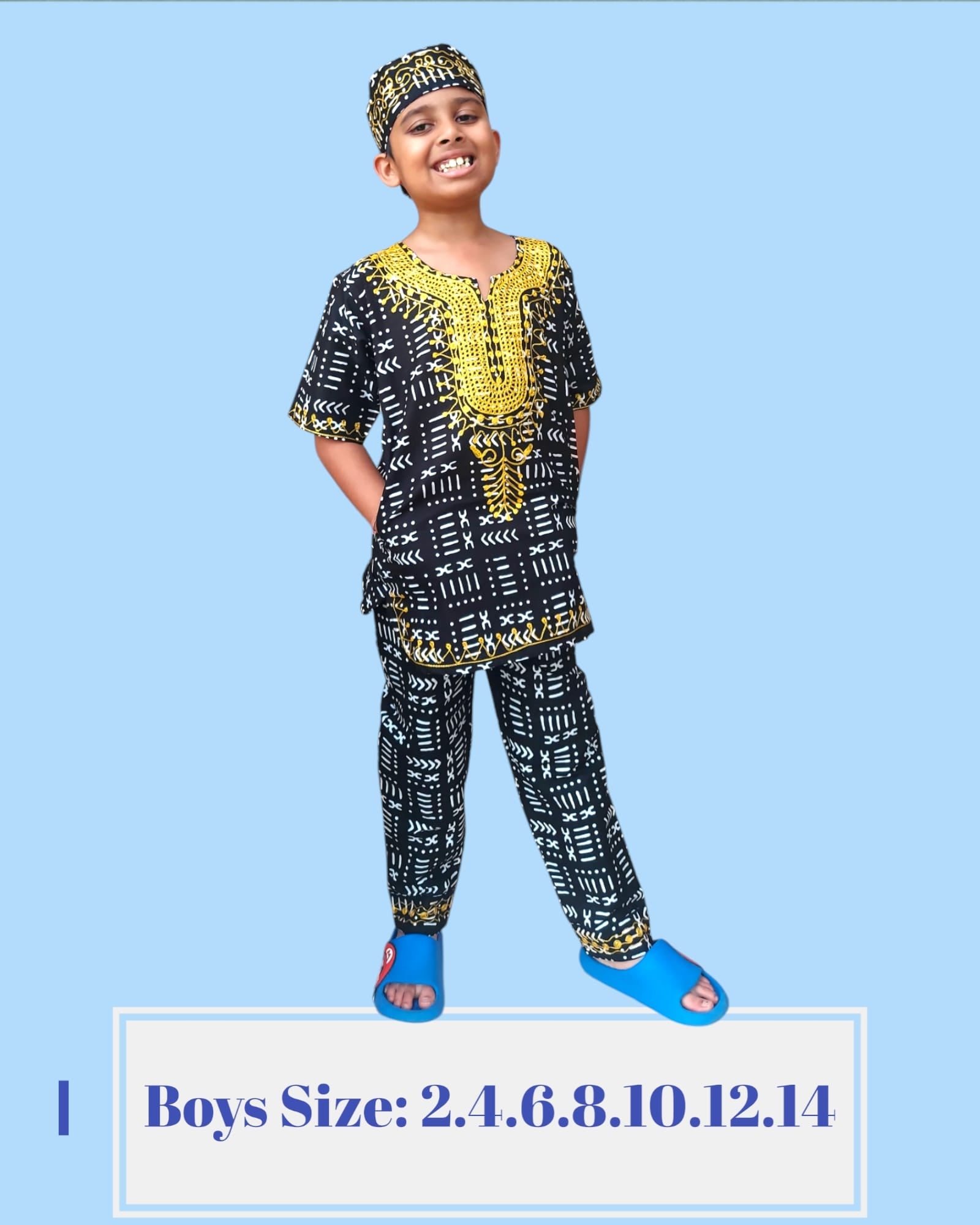 Boys 3 Pcs Set/ Pant/Tunic/Kufi Hat I
