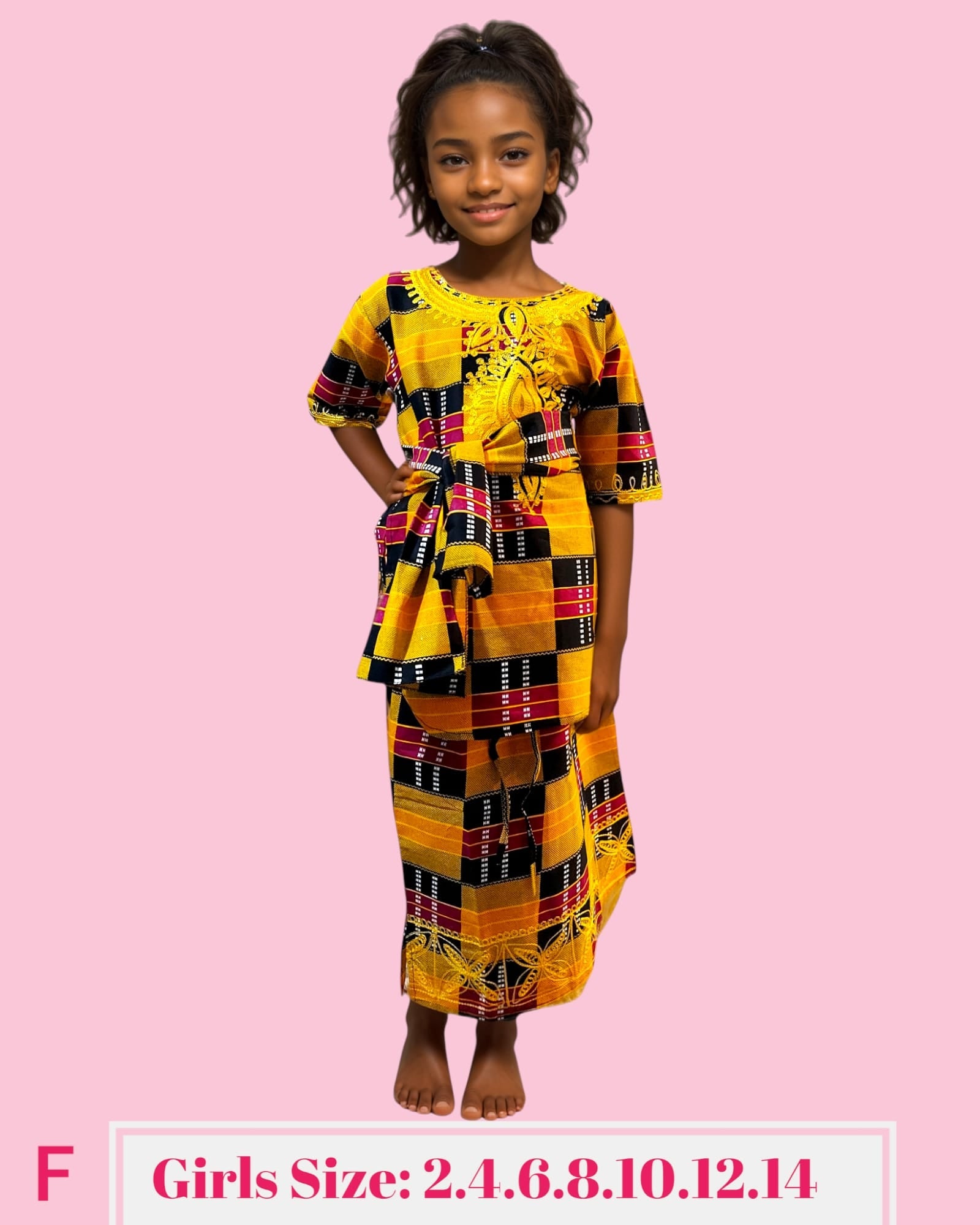 Girls/ Kids 3 Pcs Kente Skirt set F
