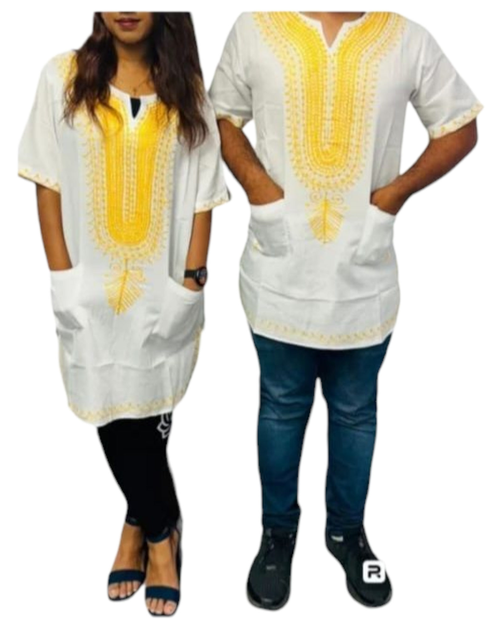 M031 Unisex/ Men/women kurta Embroidery Top - White
