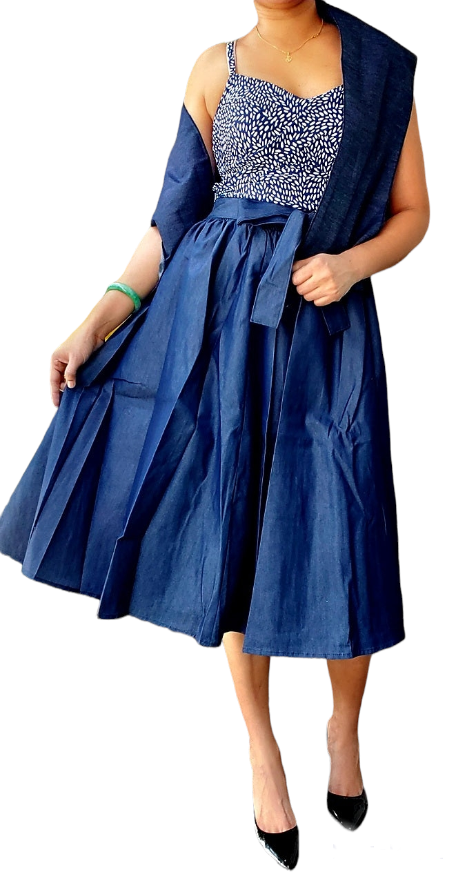 835- All Denim Skirt - Mid Length