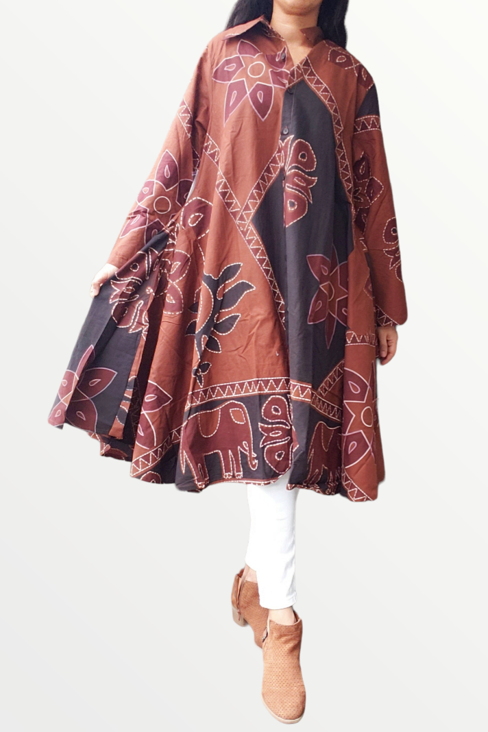 Swing Dress/ Brown Elephant Print-16666M