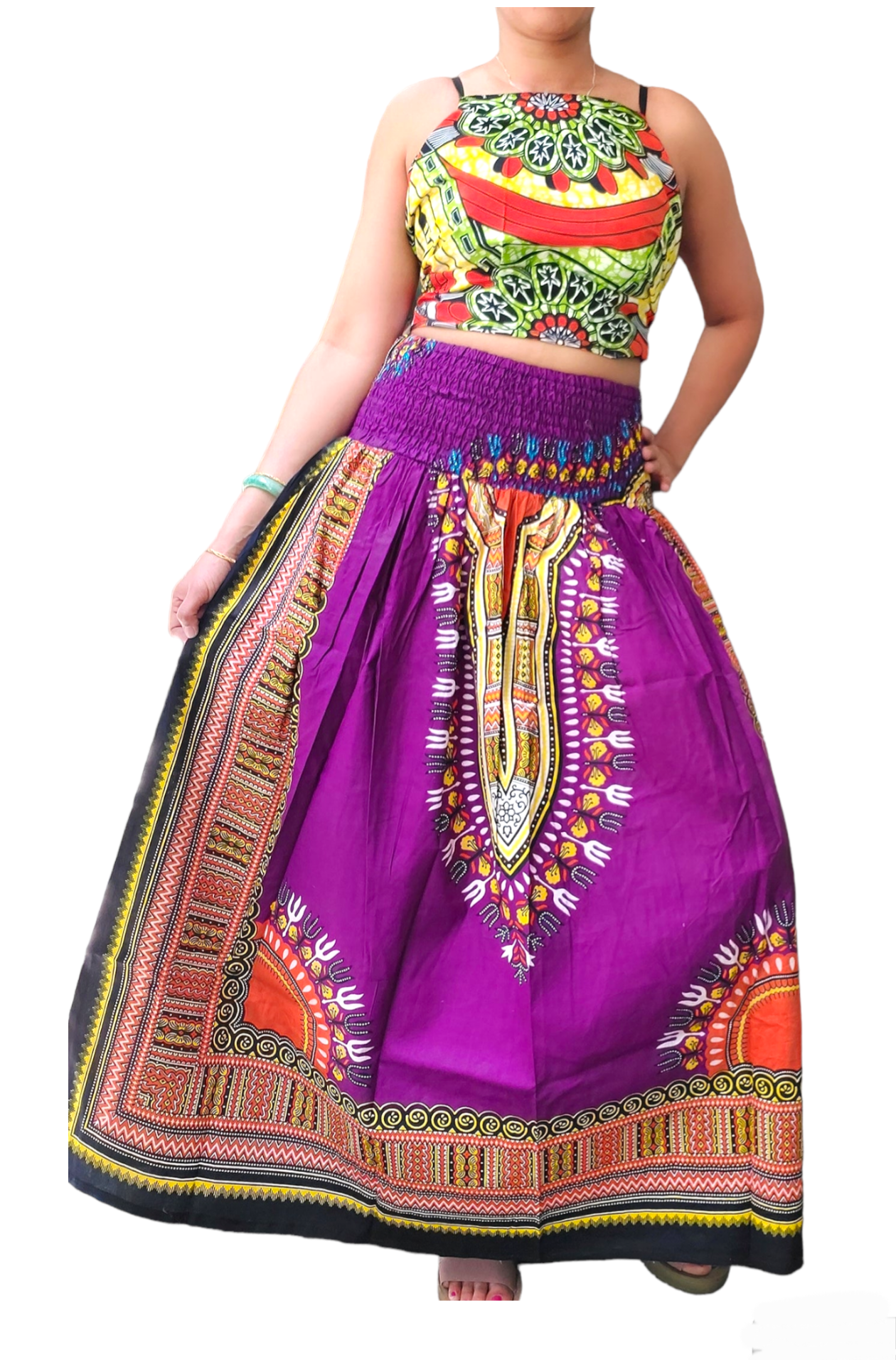 31DSK - Long Smock Waist Skirt - Traditional Dashiki Print