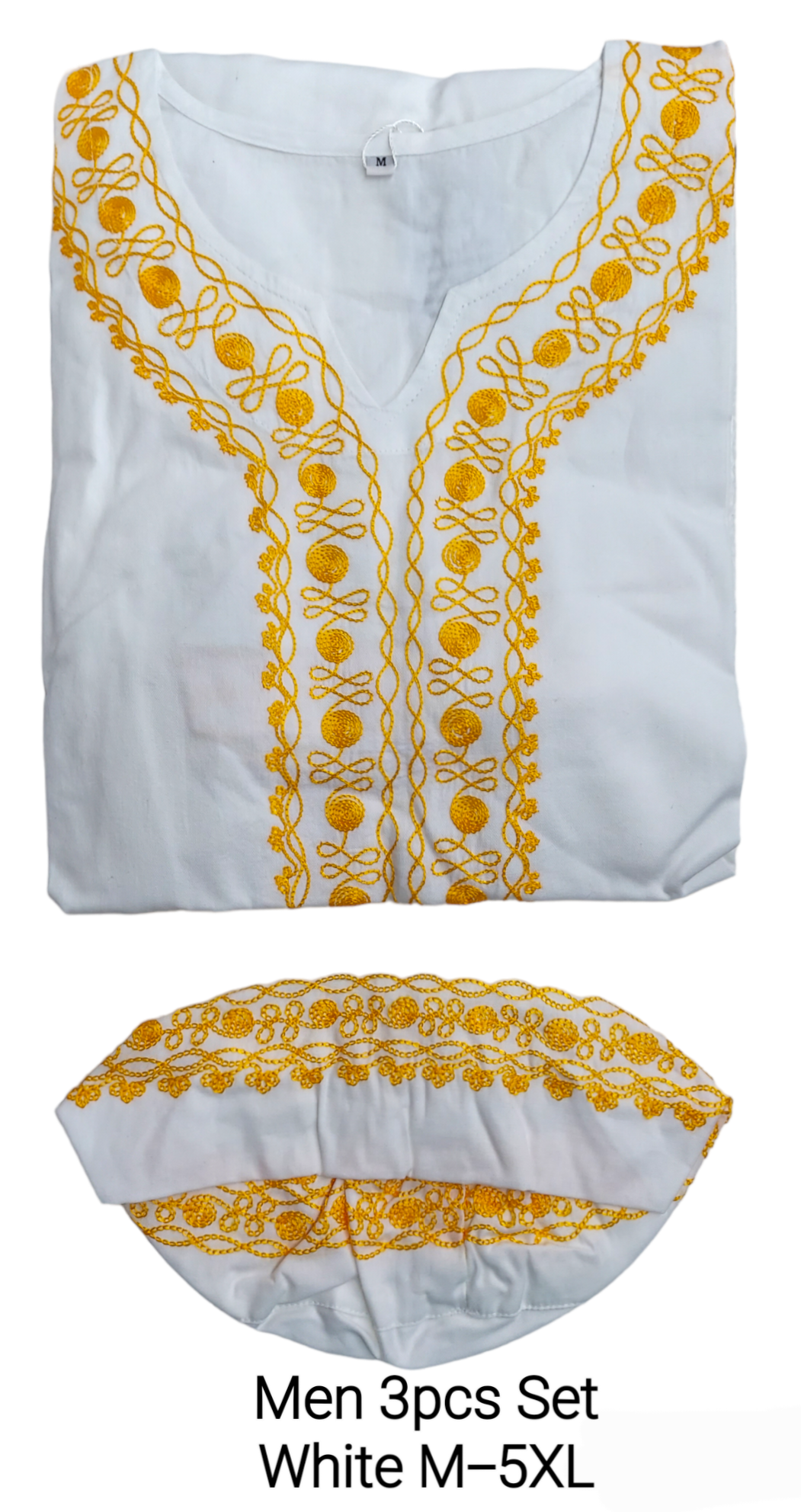 Men's 3Pcs Embroidery Set- White