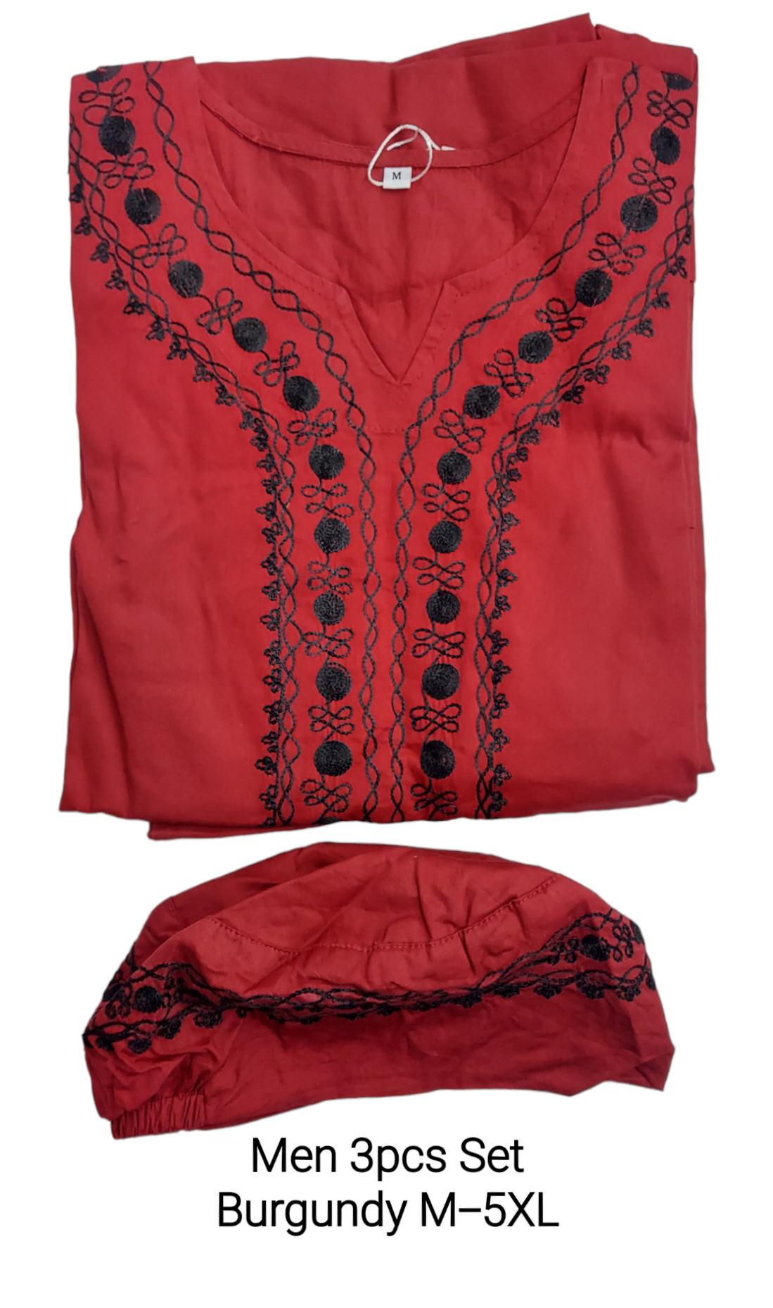 Men's 3Pcs Embroidery Set- Burgundy