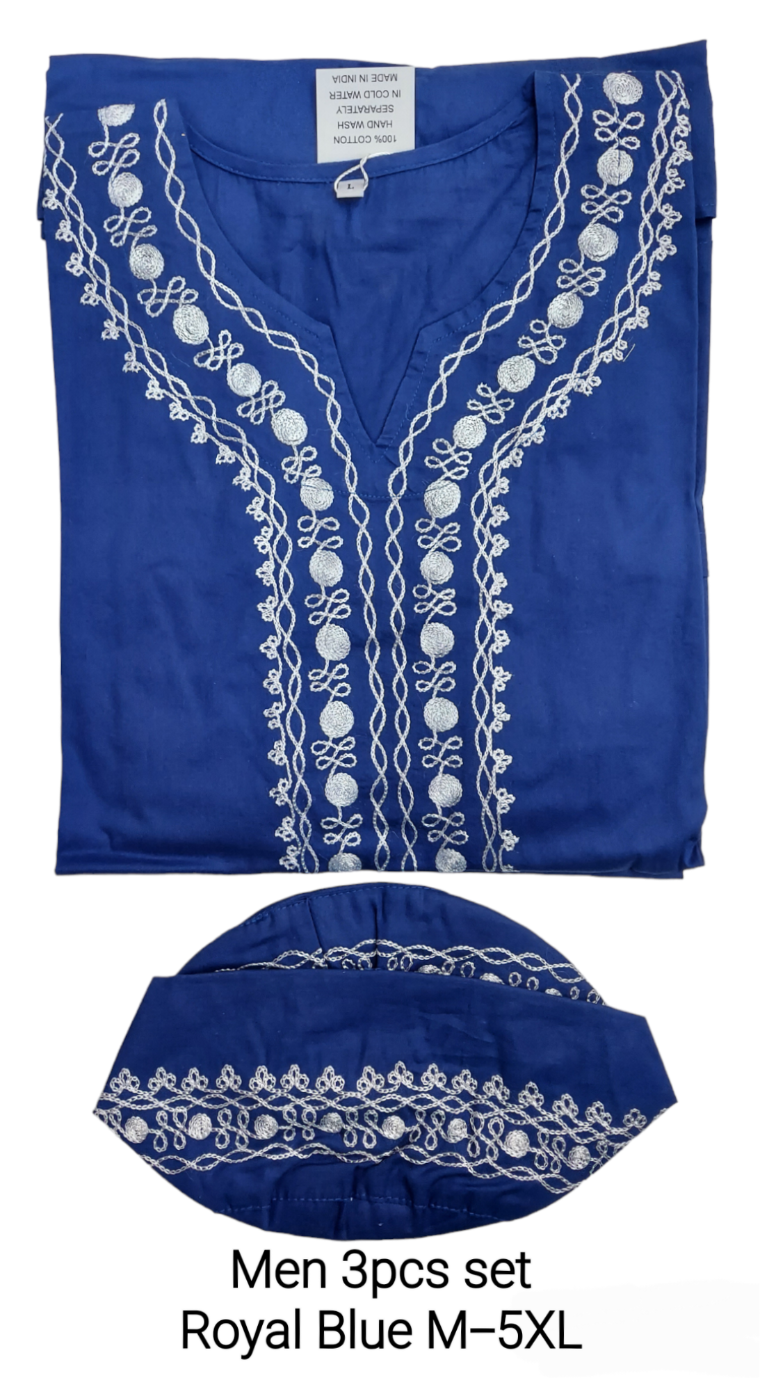 Men's 3Pcs Embroidery Set- Royal Blue