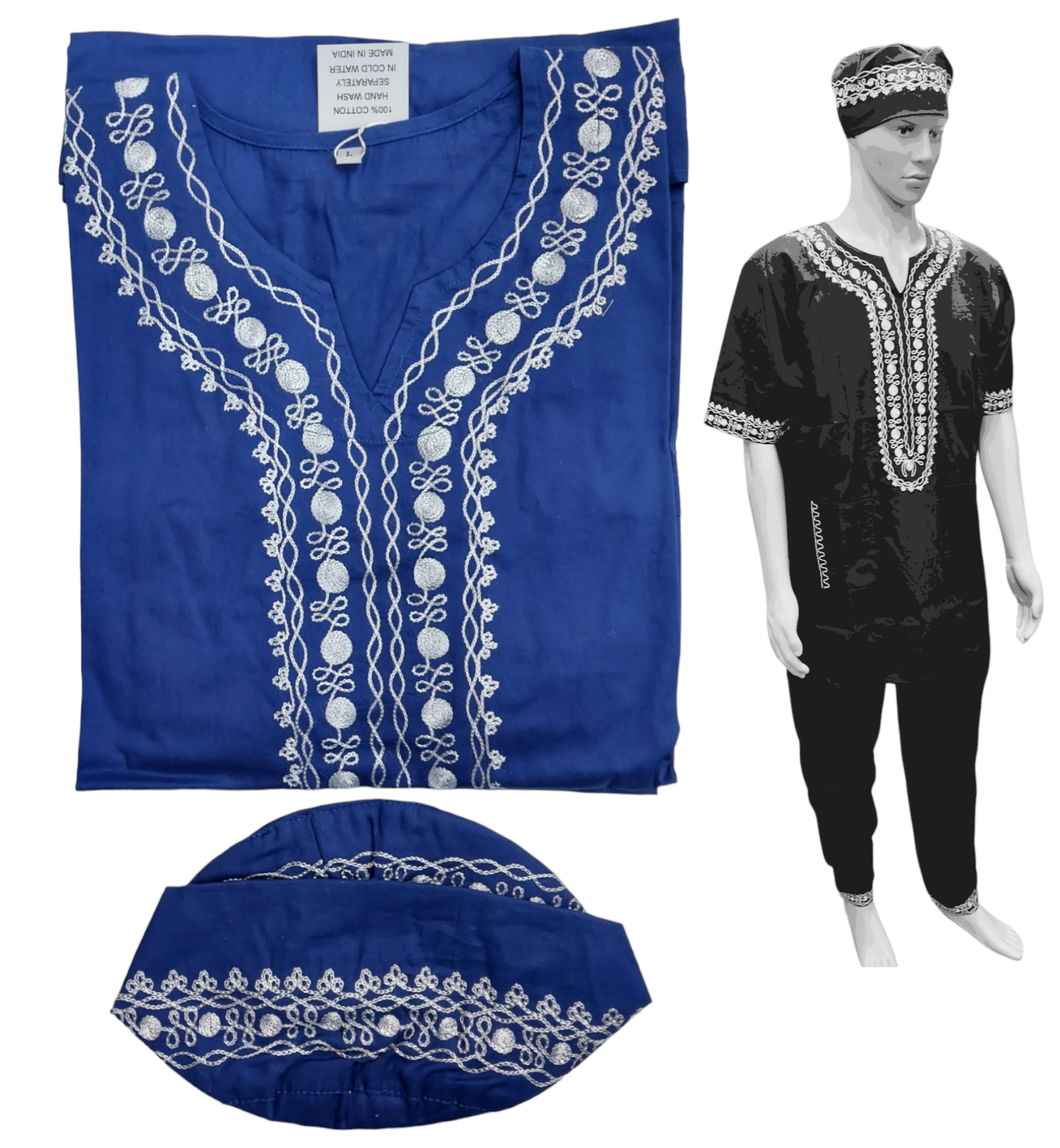 Men's 3Pcs Embroidery Set- Royal Blue