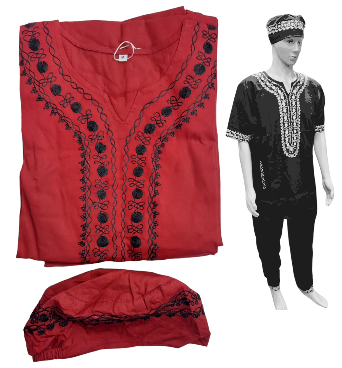 Men's 3Pcs Embroidery Set- Burgundy