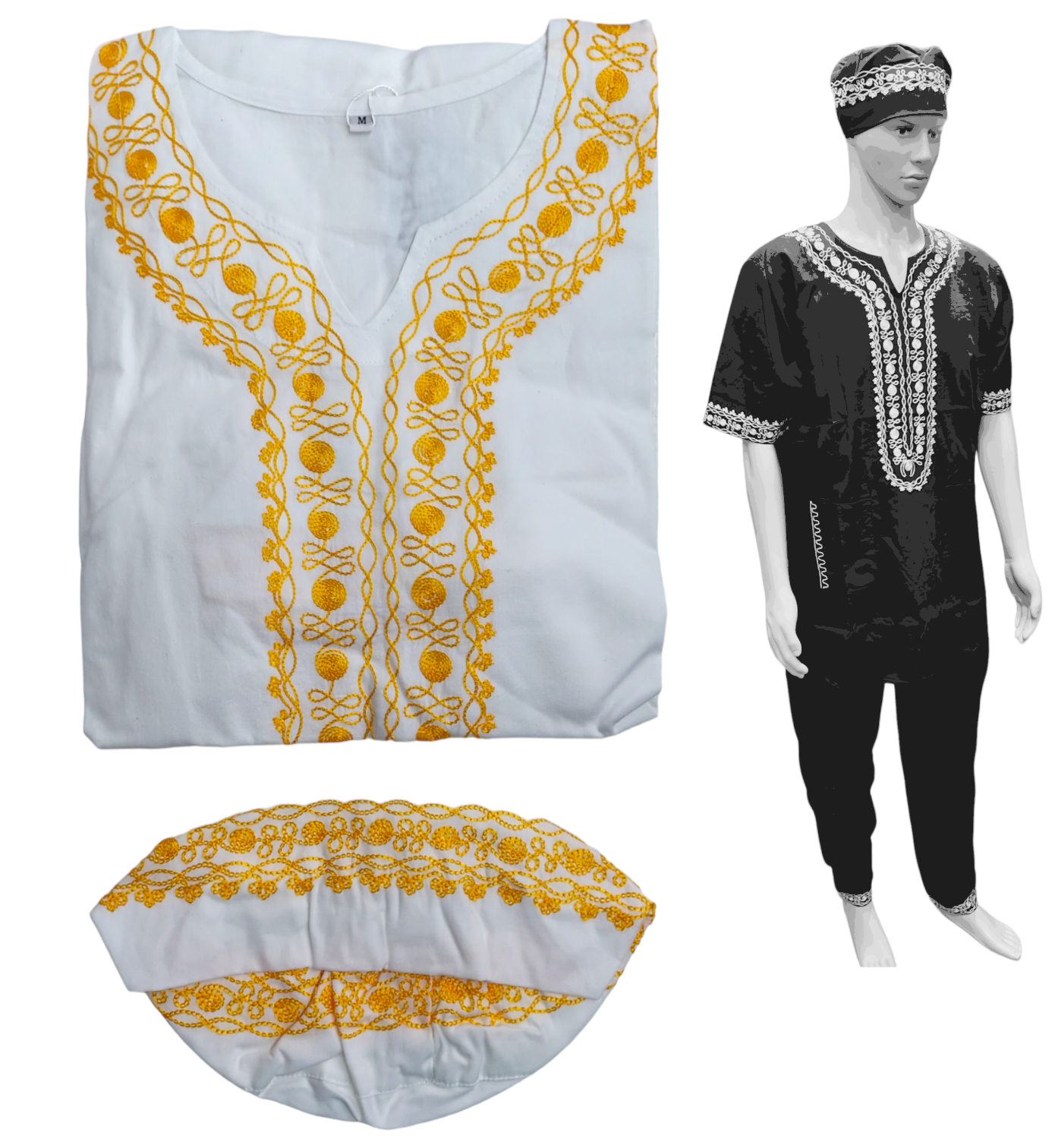 Men's 3Pcs Embroidery Set- White