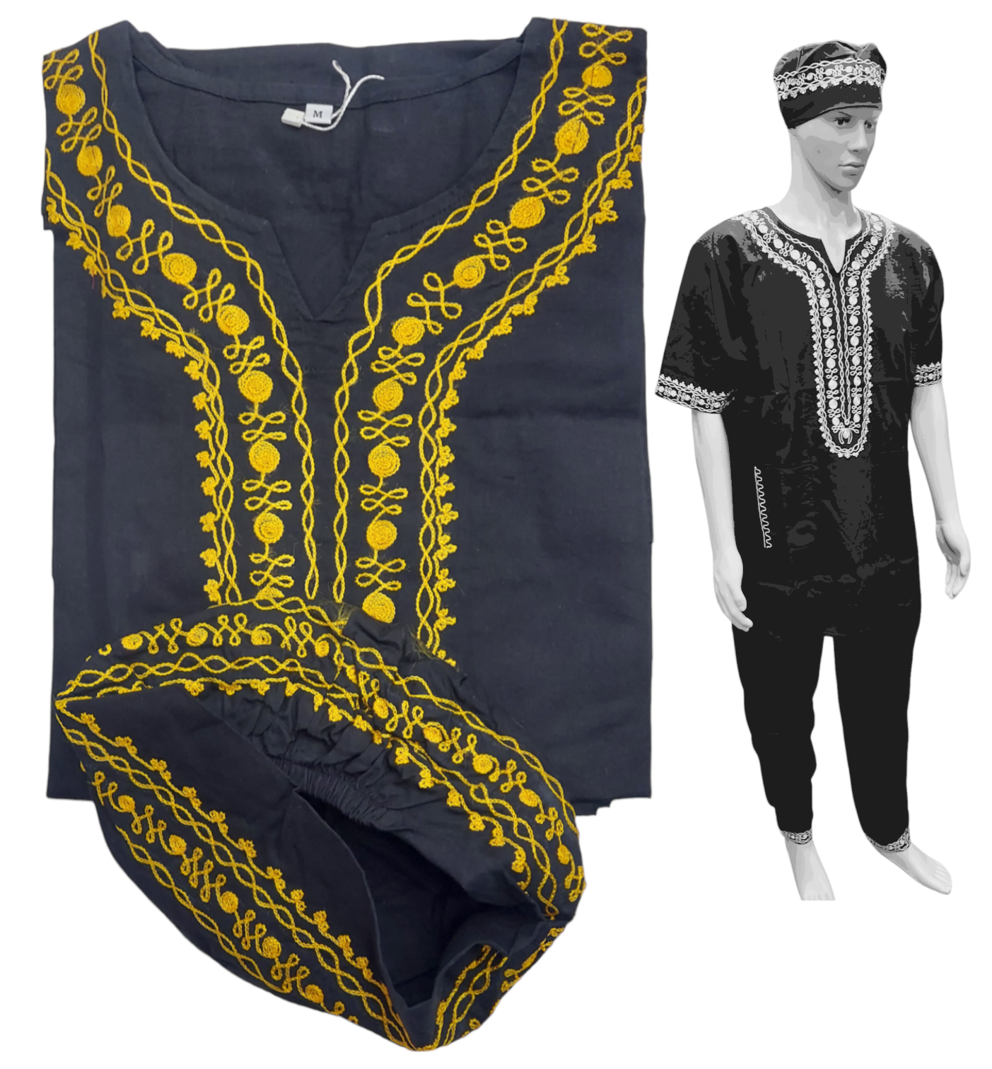 Men's 3Pcs Embroidery Set- Black