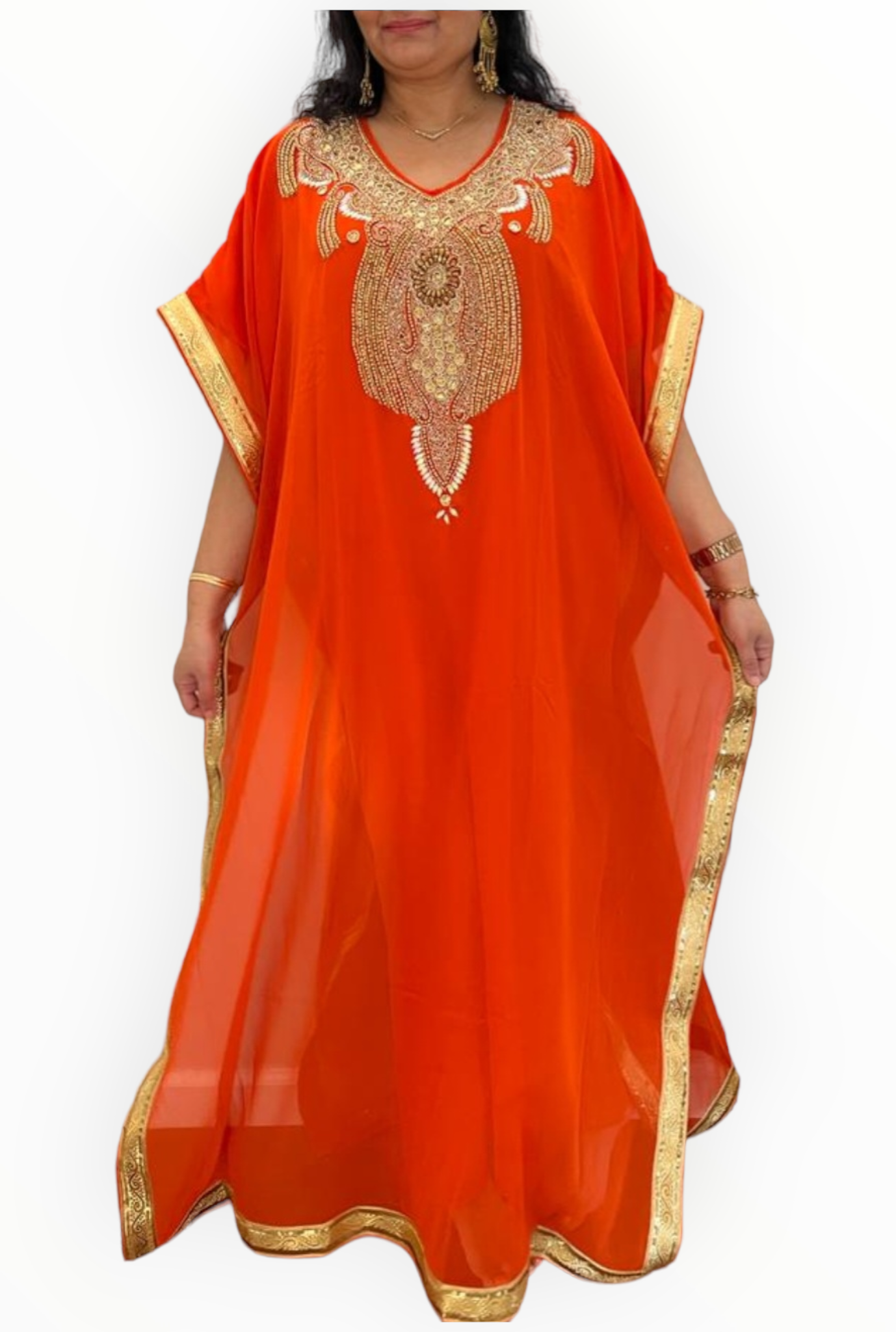 Beaded kaftan Dress With Border