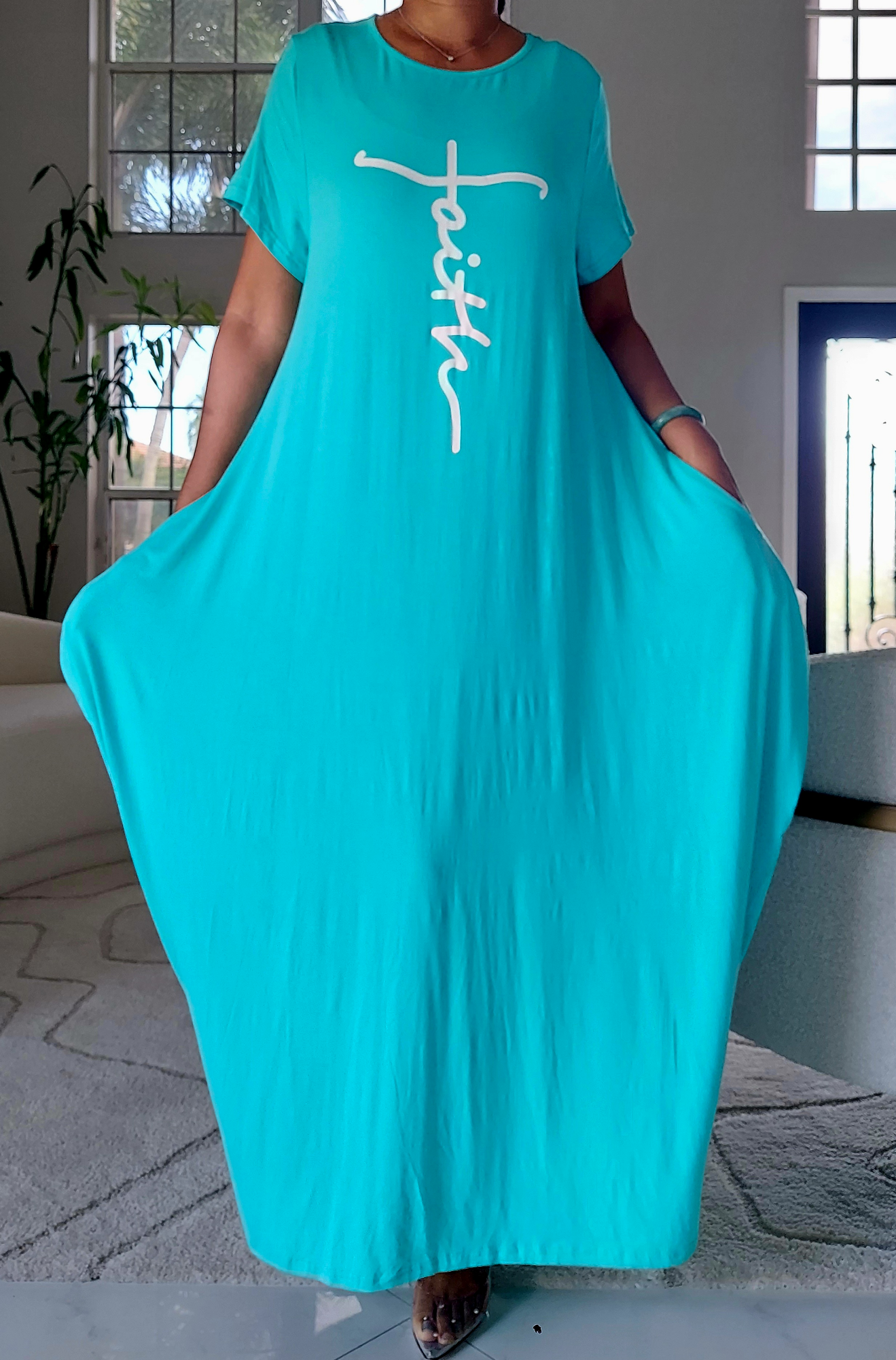 Faith Bubble Jersey Dress/Short Sleeve /Aqua 2022SS
