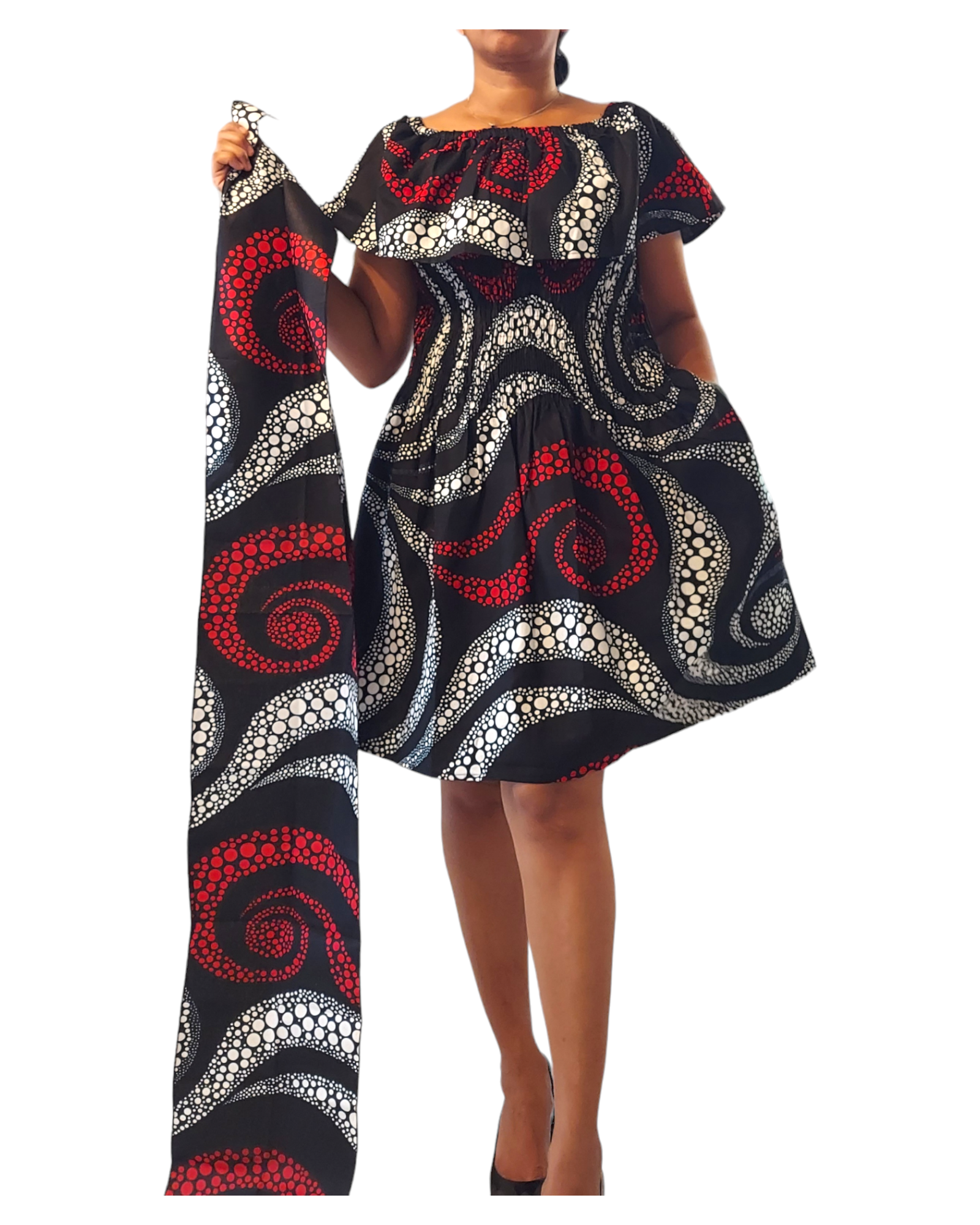 3014M- Middi Dress -Black/Red
