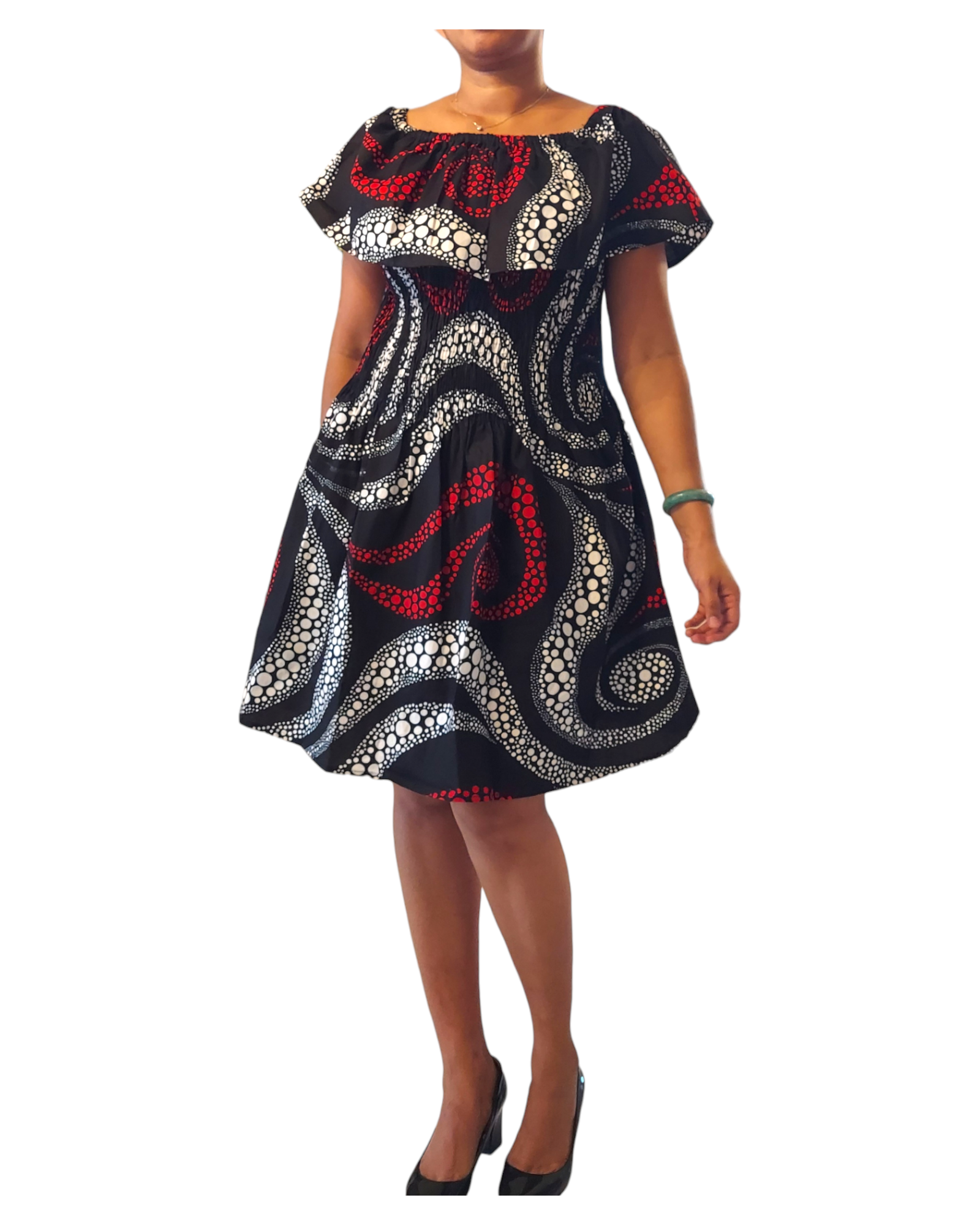 3014M- Middi Dress -Black/Red