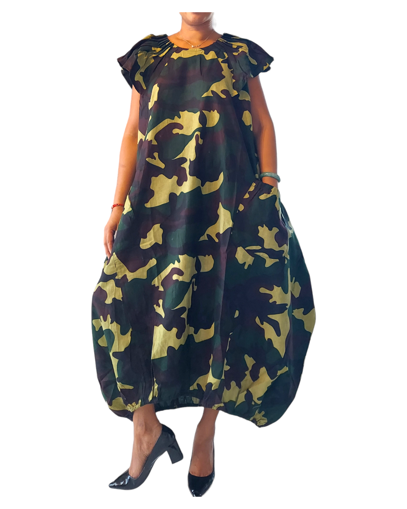 7745- Ballon Dress/Camouflage Printed