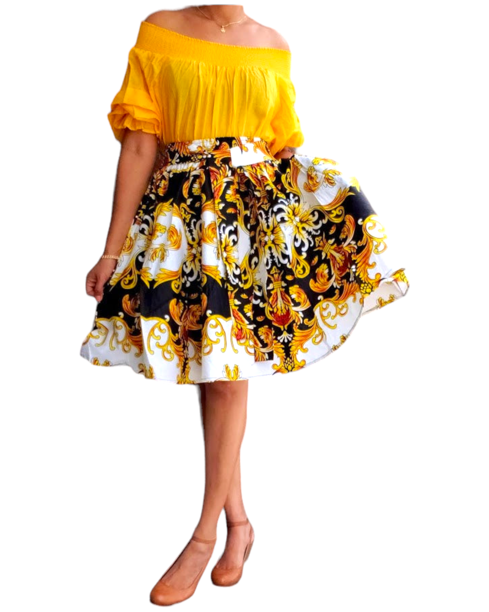 7008-Short Printed Flared Skirt- Vintage