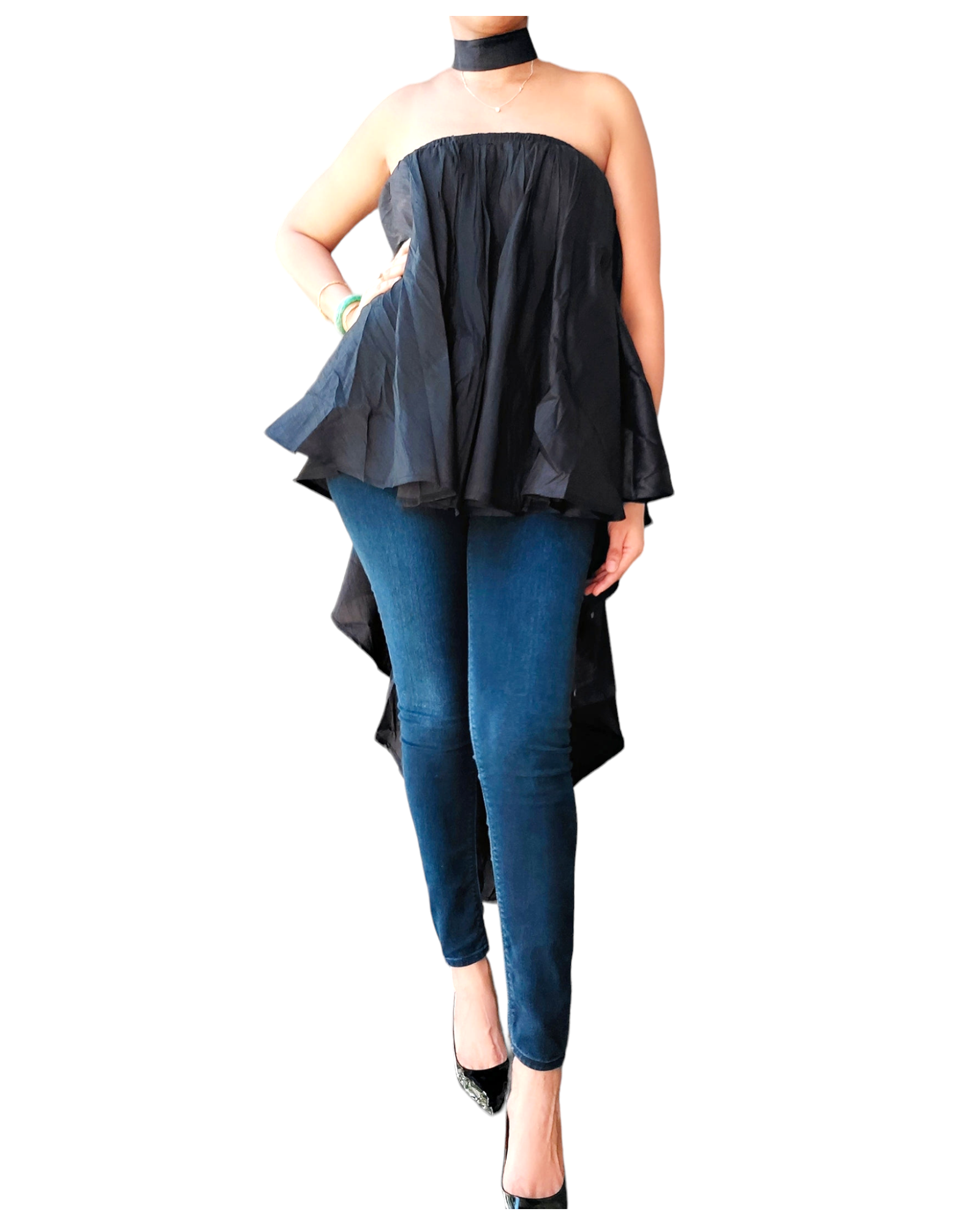 Poncho Blouse / Hi Lo Skirt/ Multi Wearable/ Solid- Black