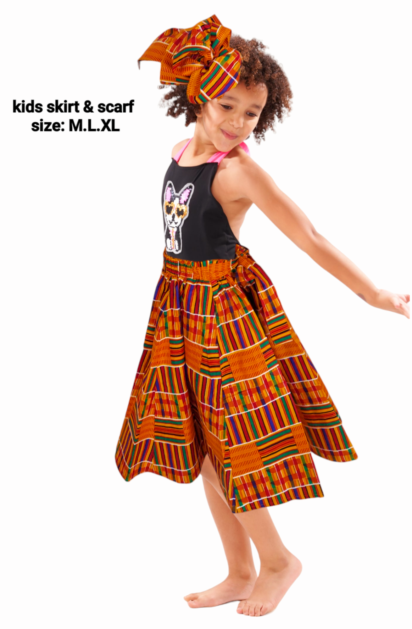 Kids / Girls Skirt & Scarf Set-Light kente