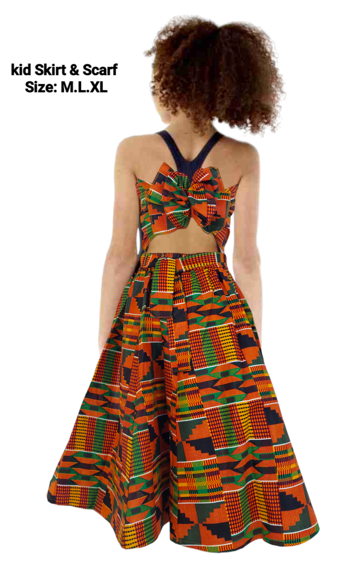 Kids / Girls Skirt & Scarf Set-Dark kente
