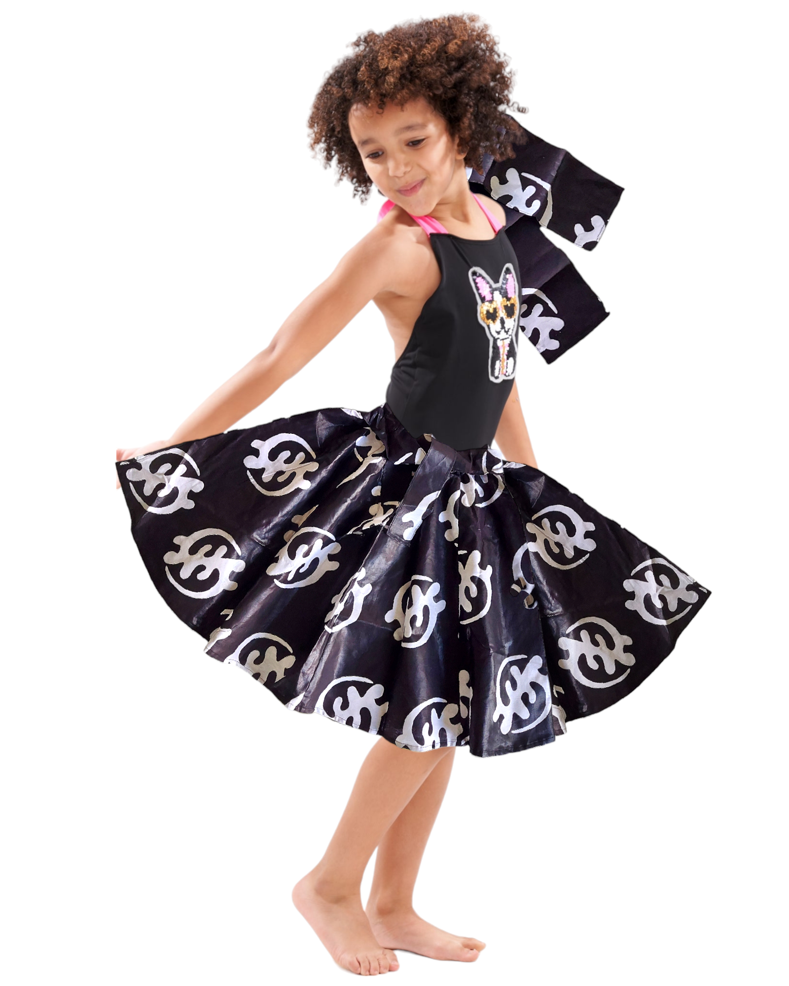 K005 Kids / Girls Skirt & Scarf Set- Gye-Nyame Print