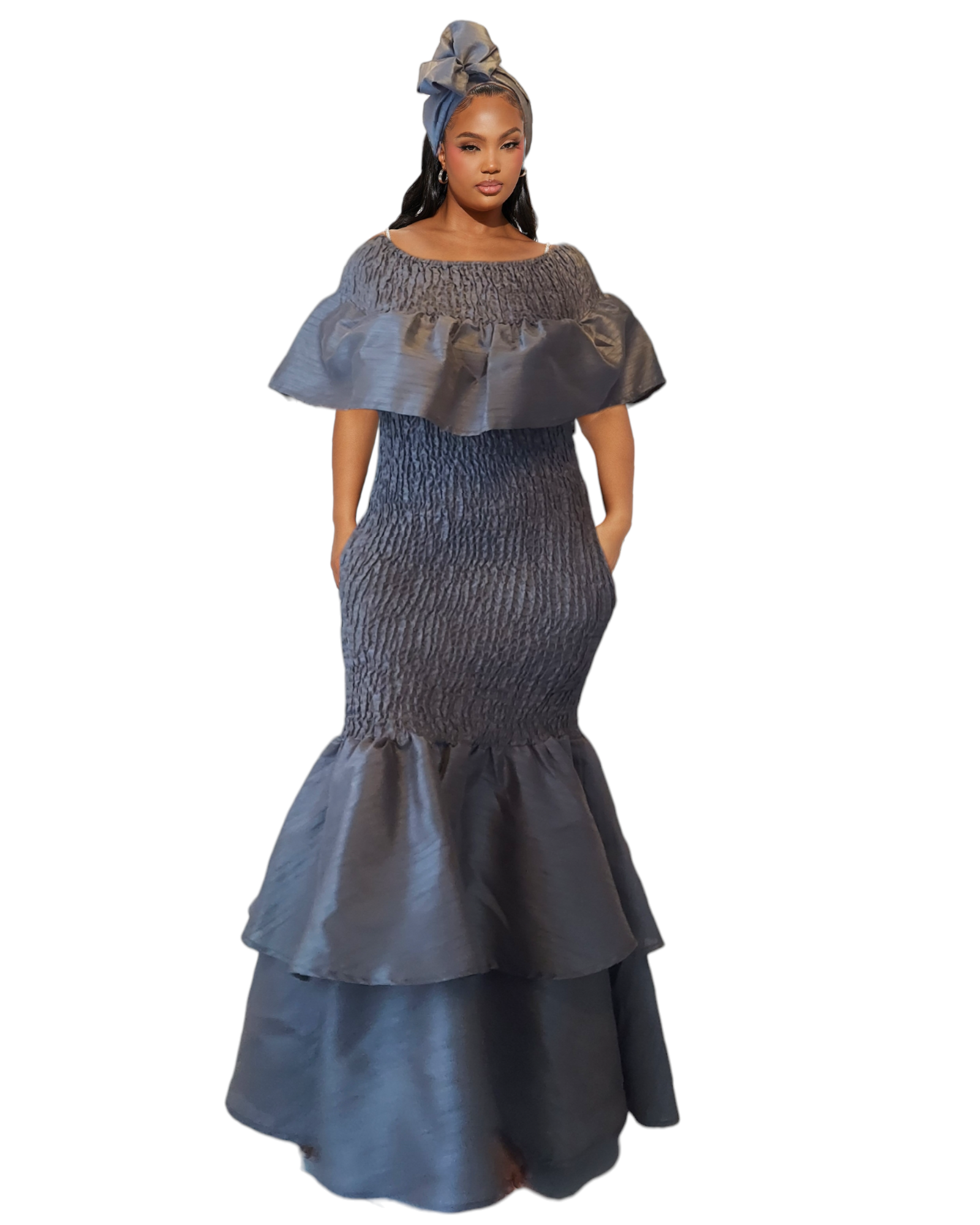 Faux Silk Smock Mermaid Dress - Grey