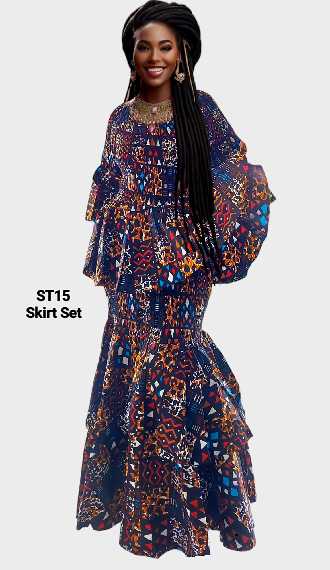 Smock Tiered Skirt & Blouse Set ST15