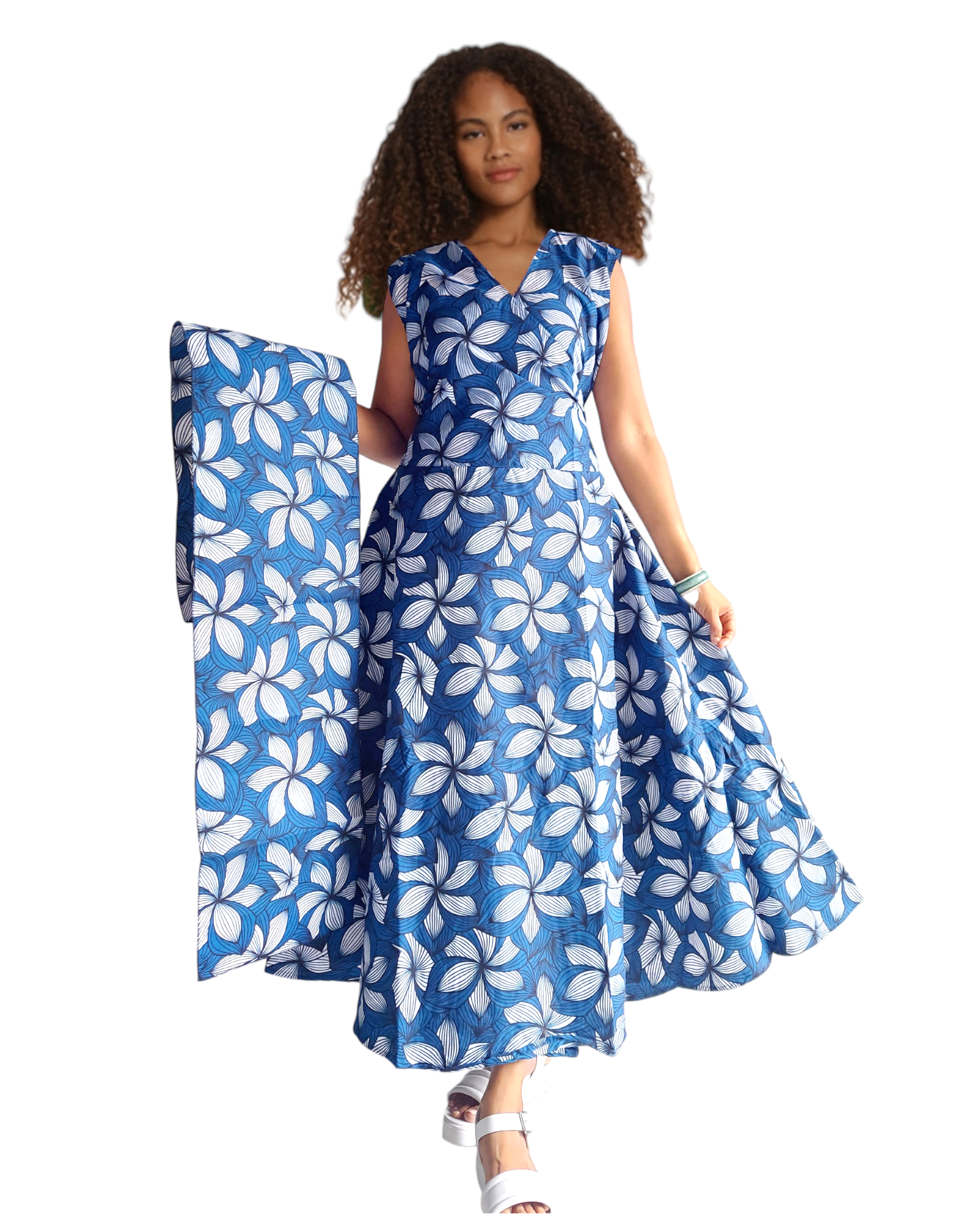 1045- Women Long Printed Sleeveless Wrap Dress