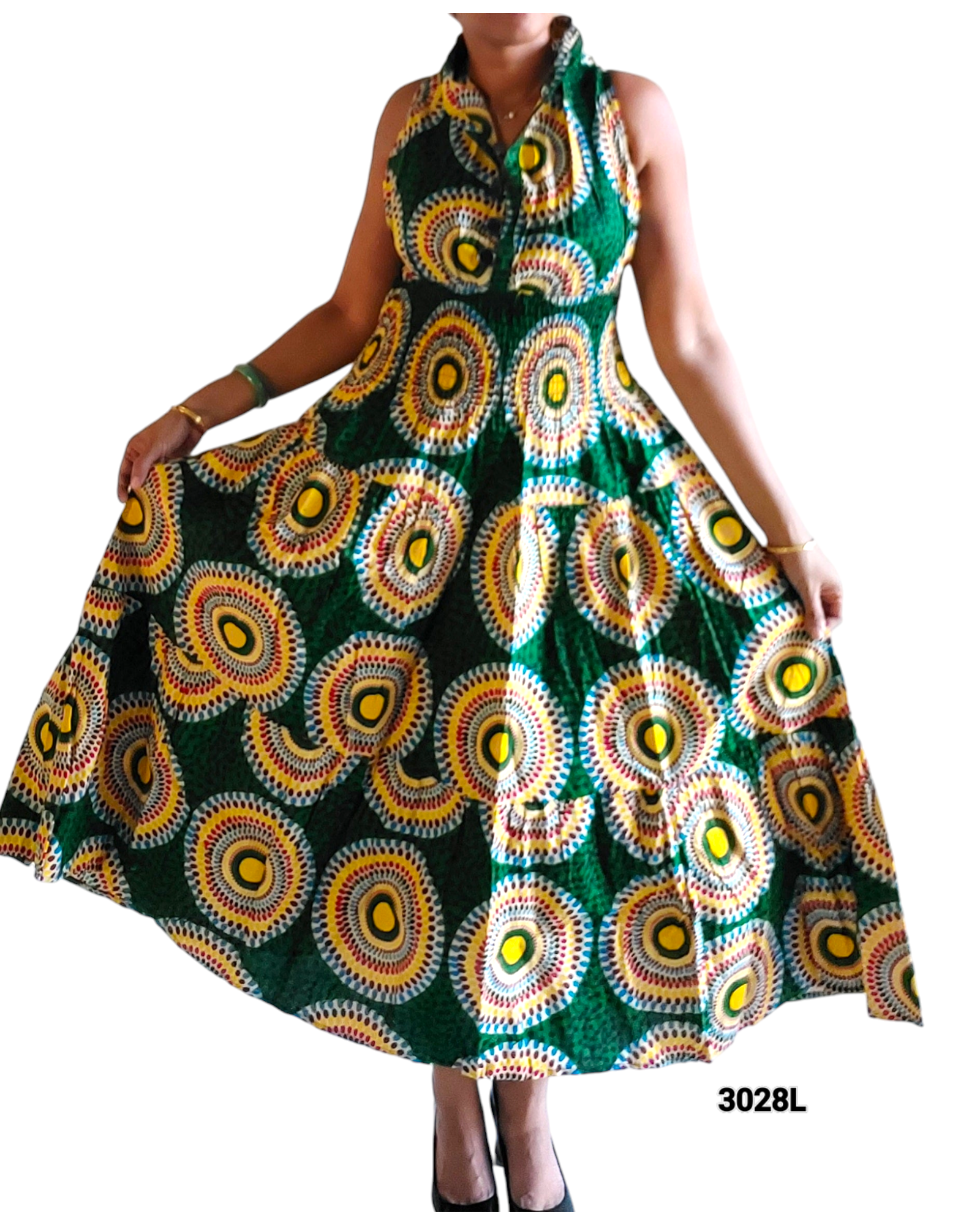 3028L Smocked Dress/Mask/Scarf-Green