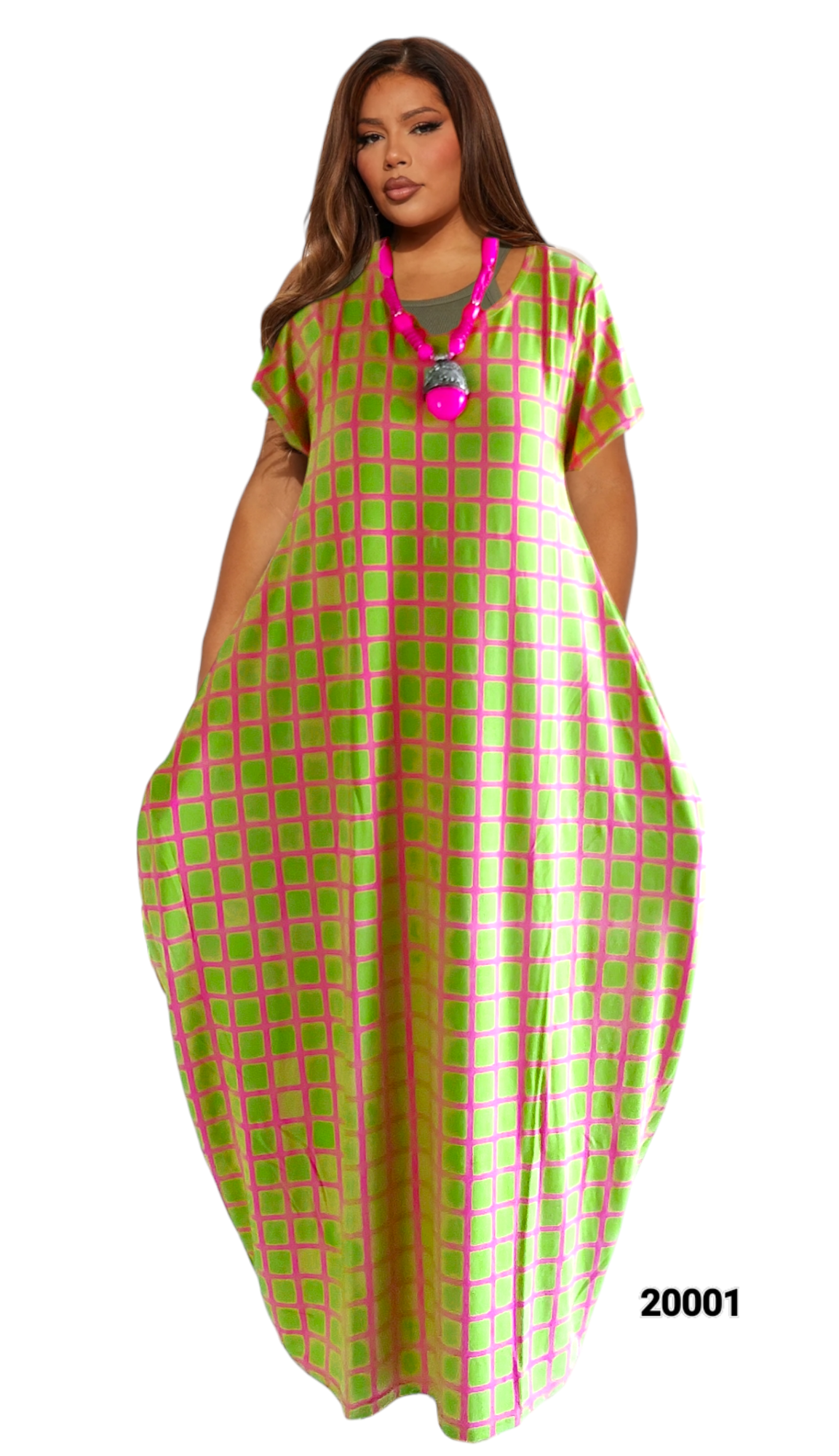 Bubble Dress / Checkerd Pattern/Pink/ Green 20001