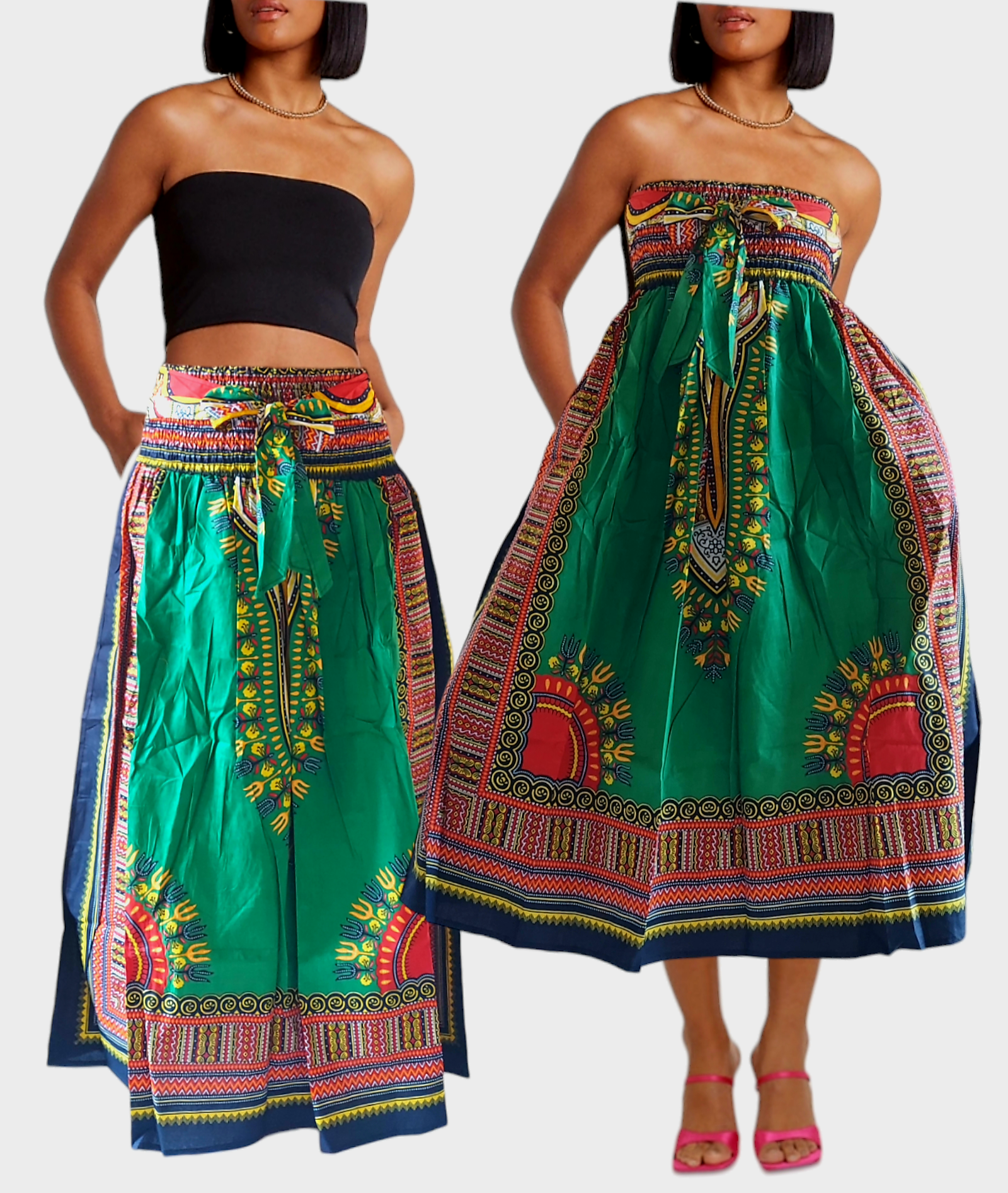31DSK - Long Smock Waist Skirt - Traditional Dashiki Print