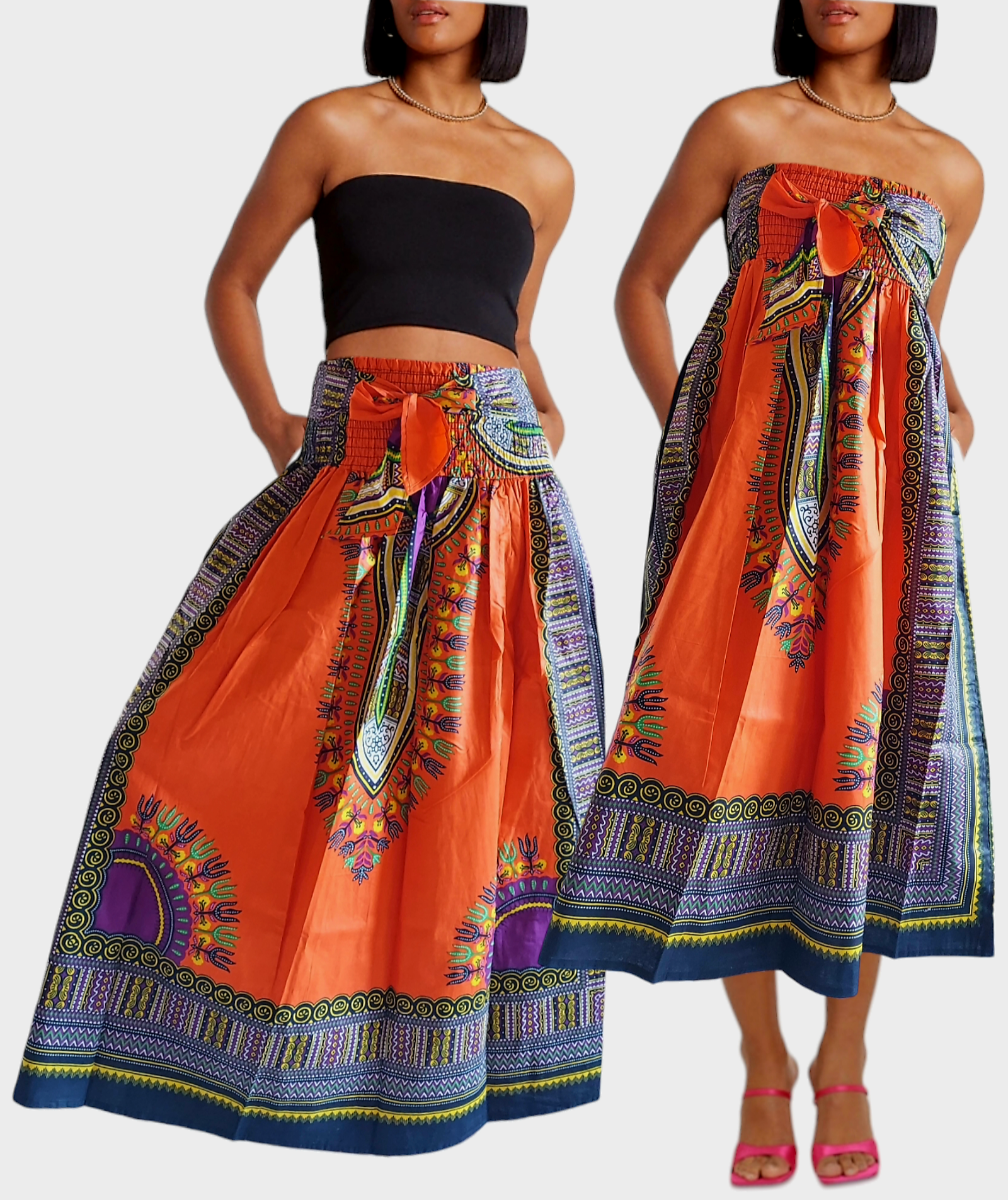 31DSK - Long Smock Waist Skirt- Traditional Dashiki Print