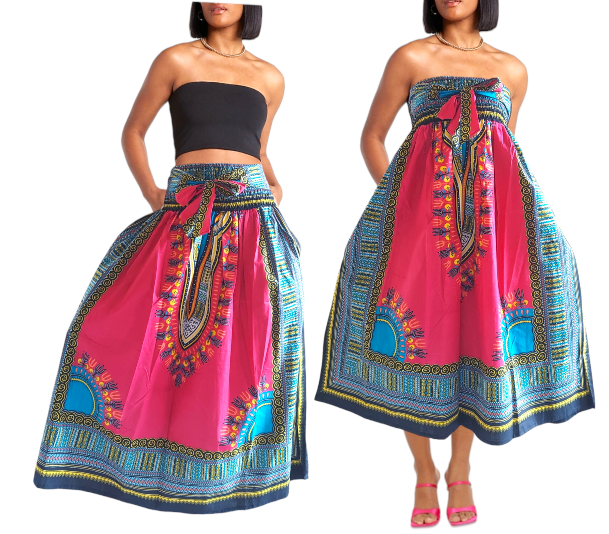 31DSK - Long Smock Waist Skirt- Traditional Dashiki Print