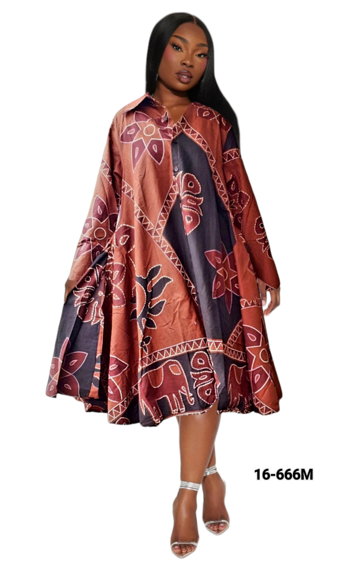 Swing Dress/ Brown Elephant Print-16666M