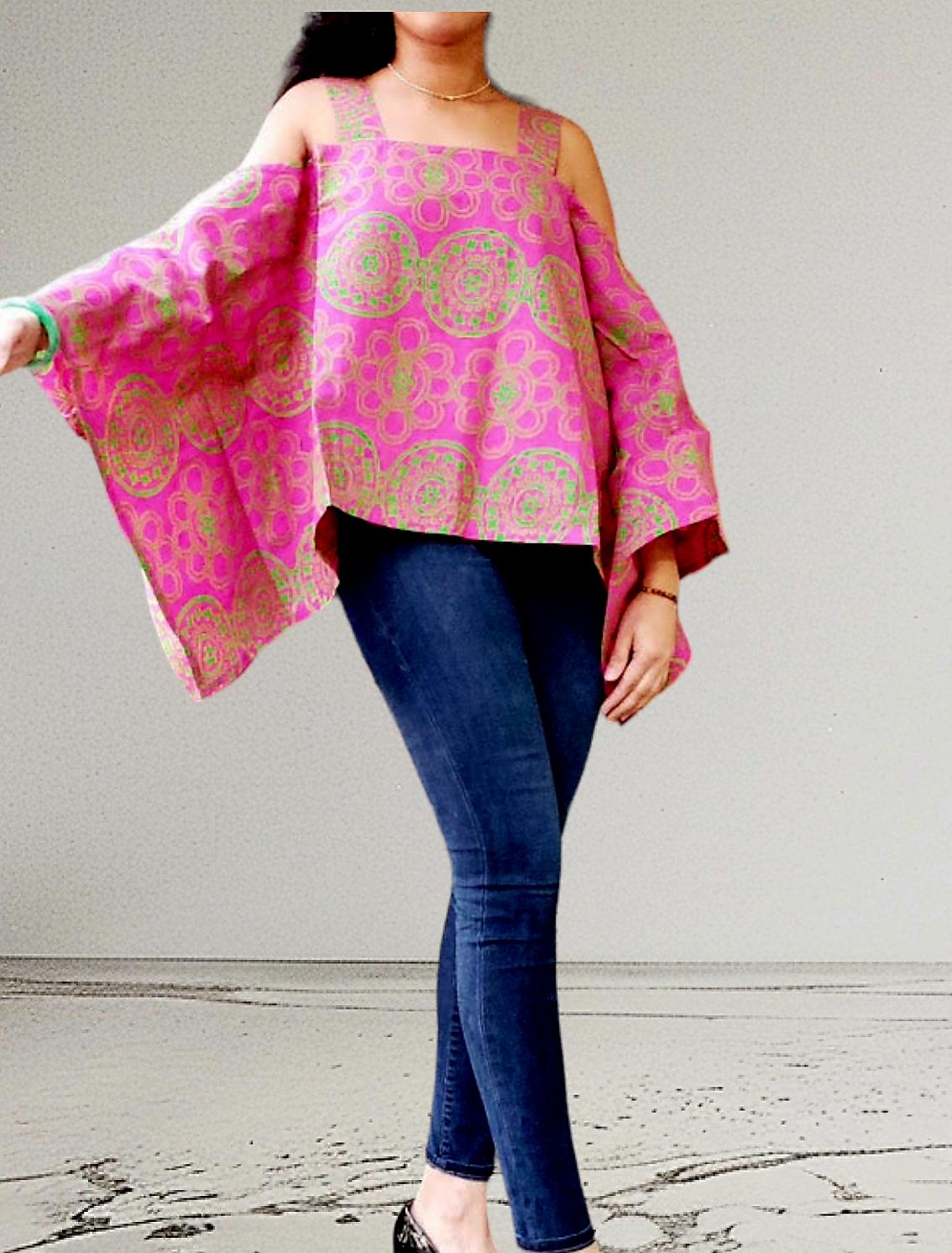 9037- Women Cold Shoulder Blouse- Pink