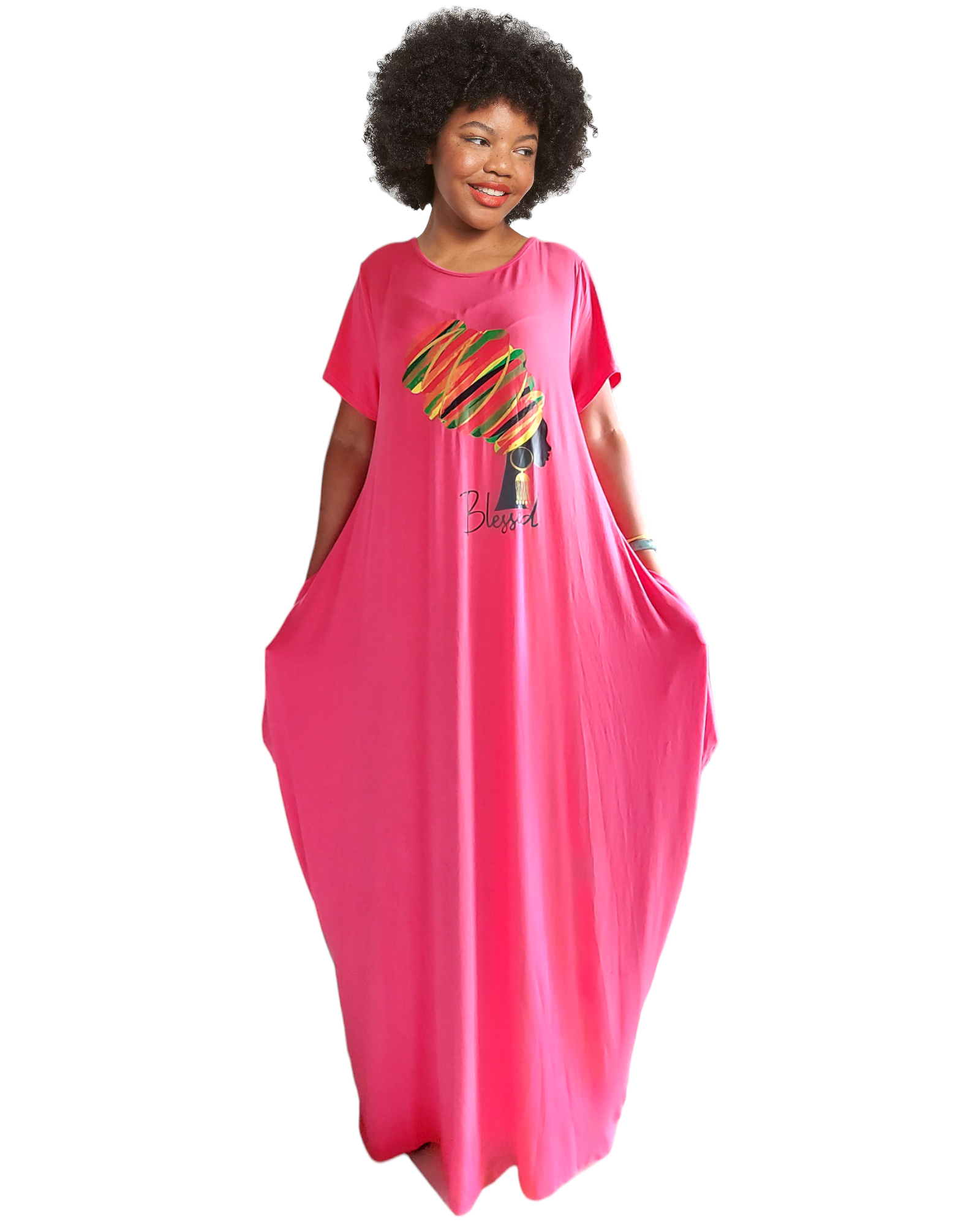 Blessed Afro Bubble Jersey Dress/Short Sleeve /2022SS Pink