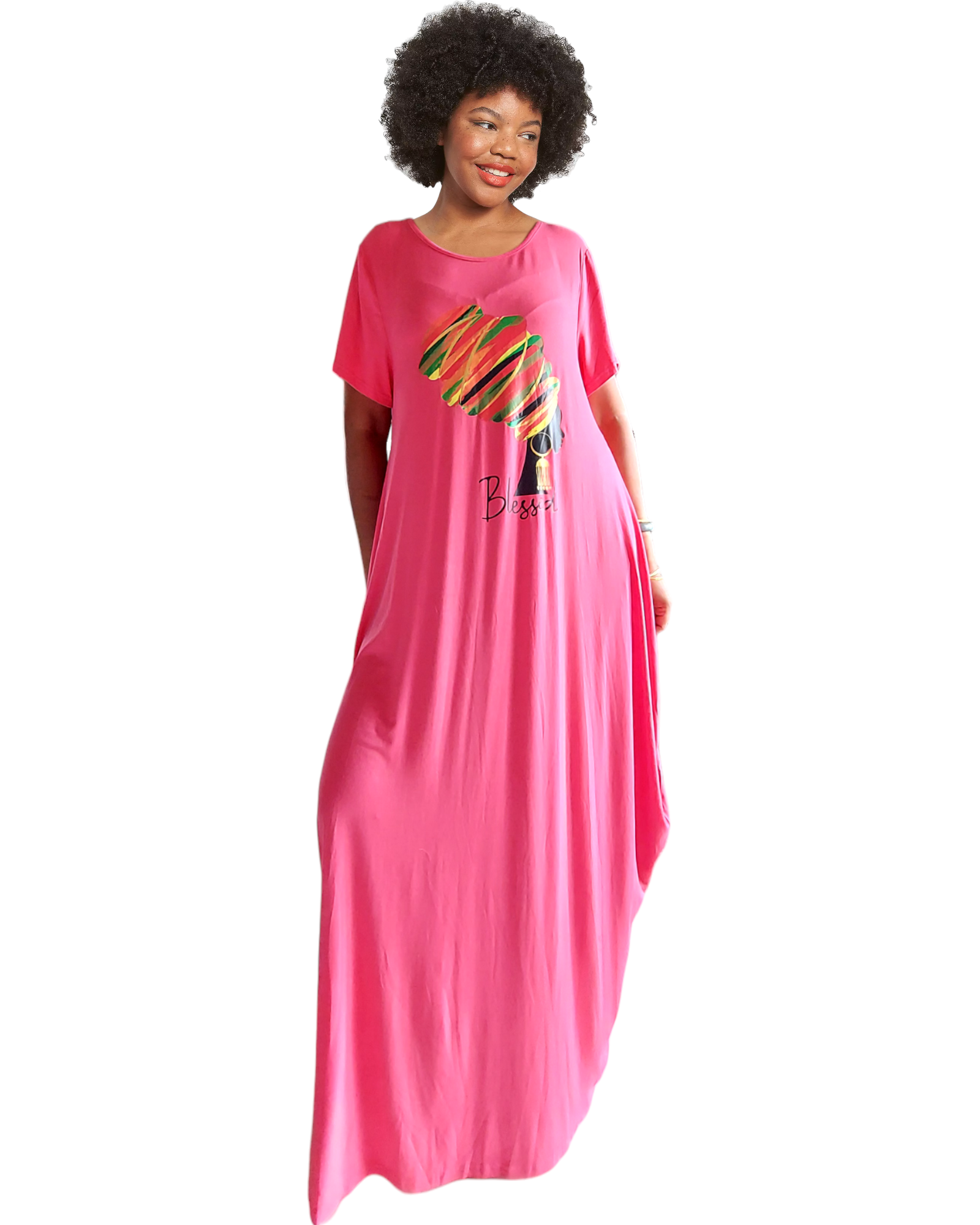 Blessed Afro Bubble Jersey Dress/Short Sleeve /2022SS Pink