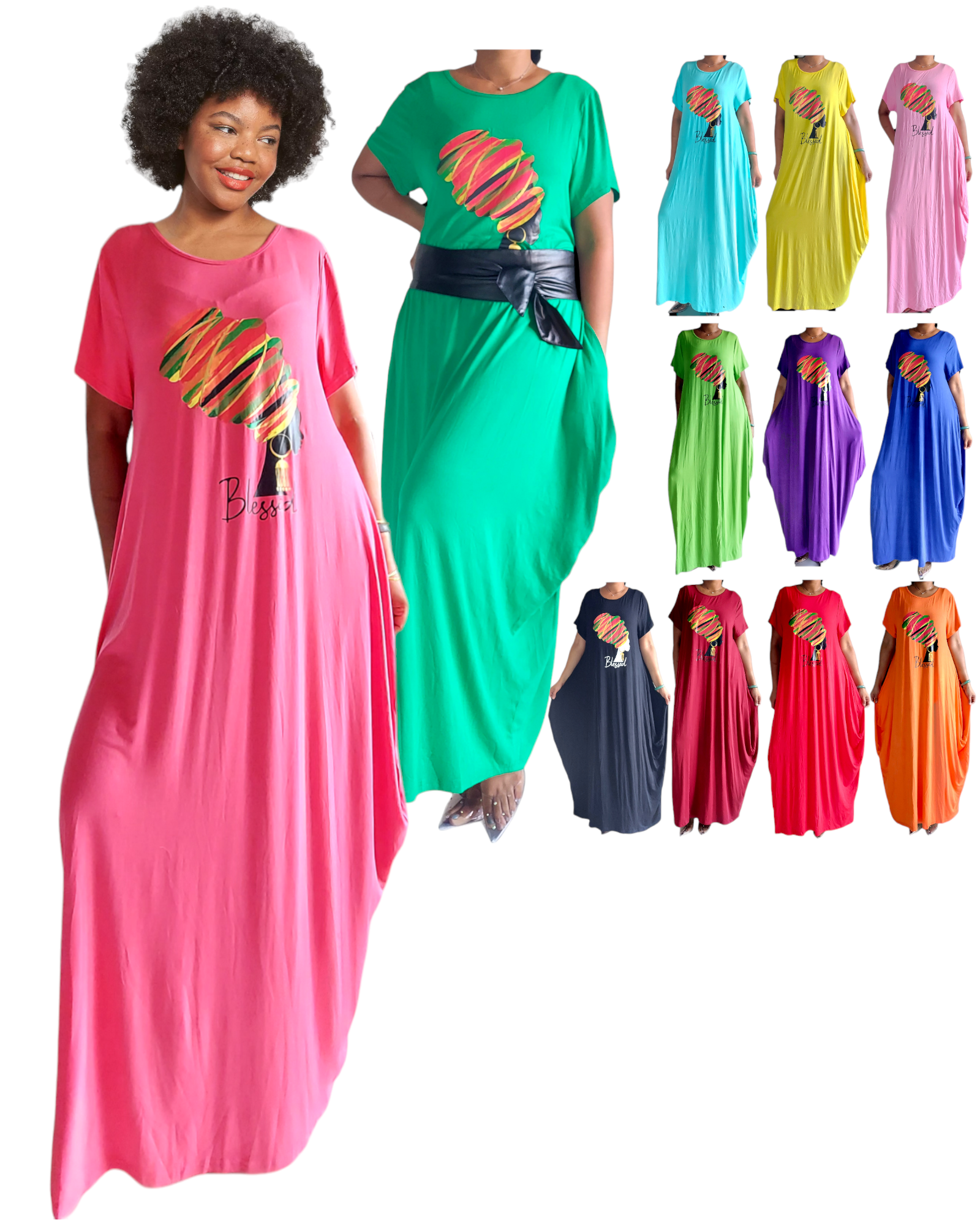 Blessed Afro Bubble Jersey Dress/Short Sleeve /2022SS Pink