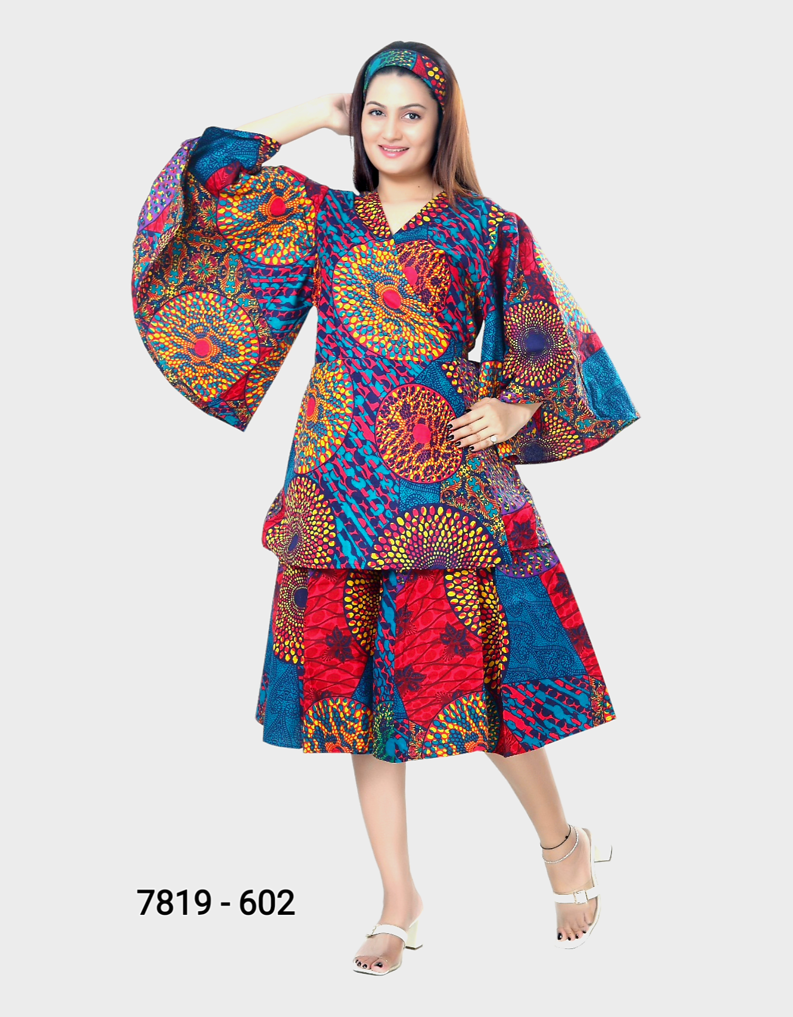 Wrap Blouse & Mid Length Skirt Set