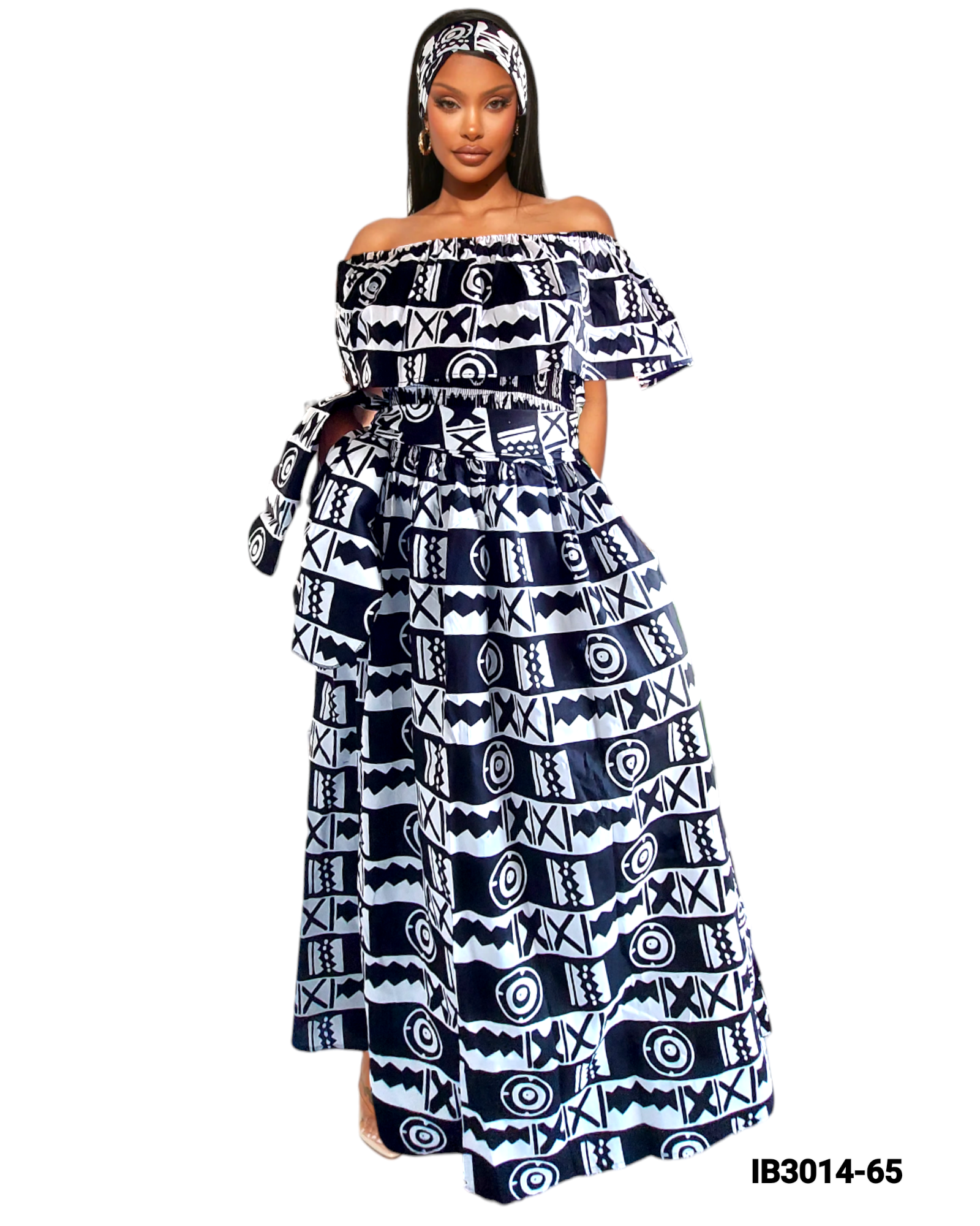 3014L Maxi Dress-White/Black