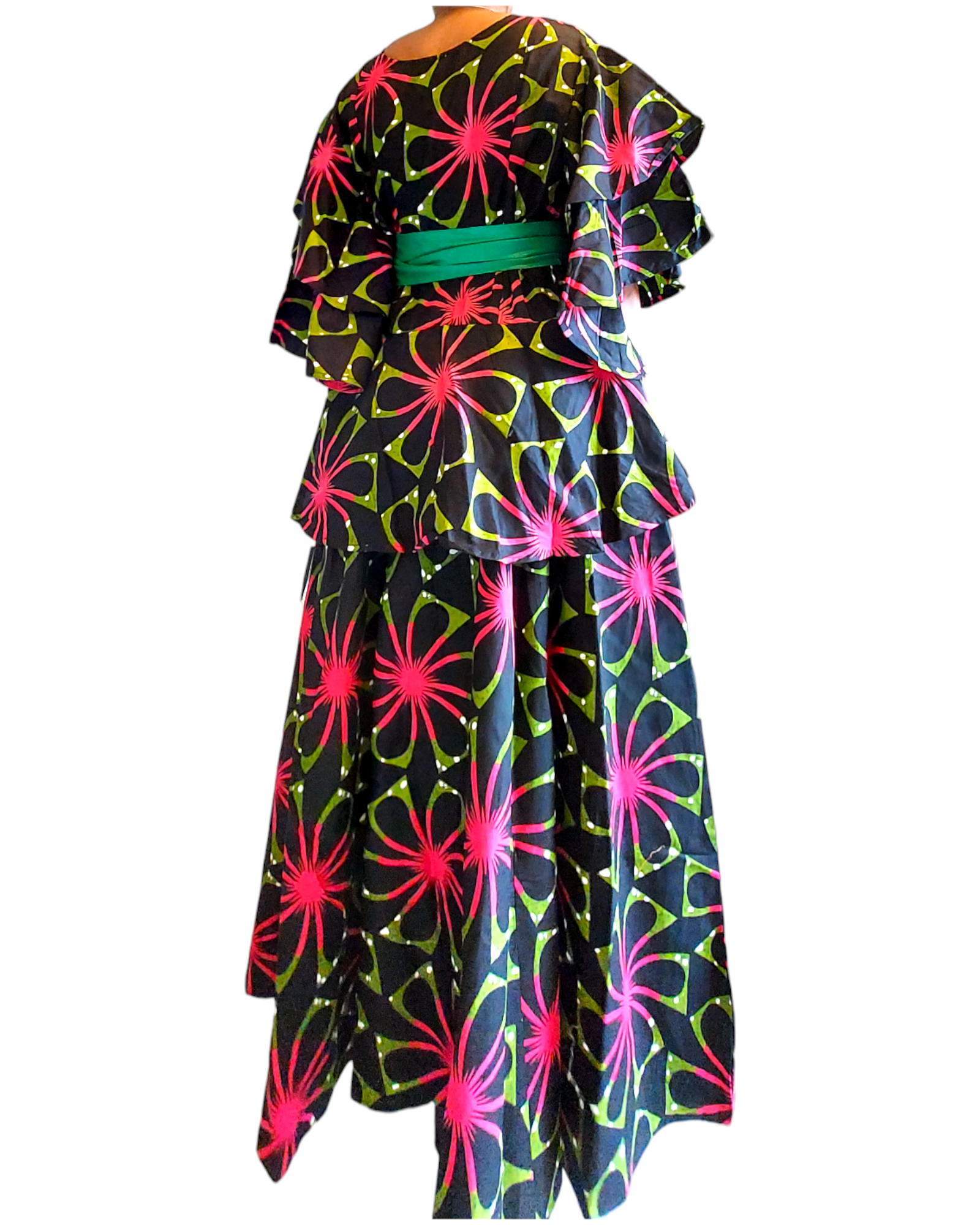 7001 Set / Long Skirt and Wrap Blouse / Floral Print
