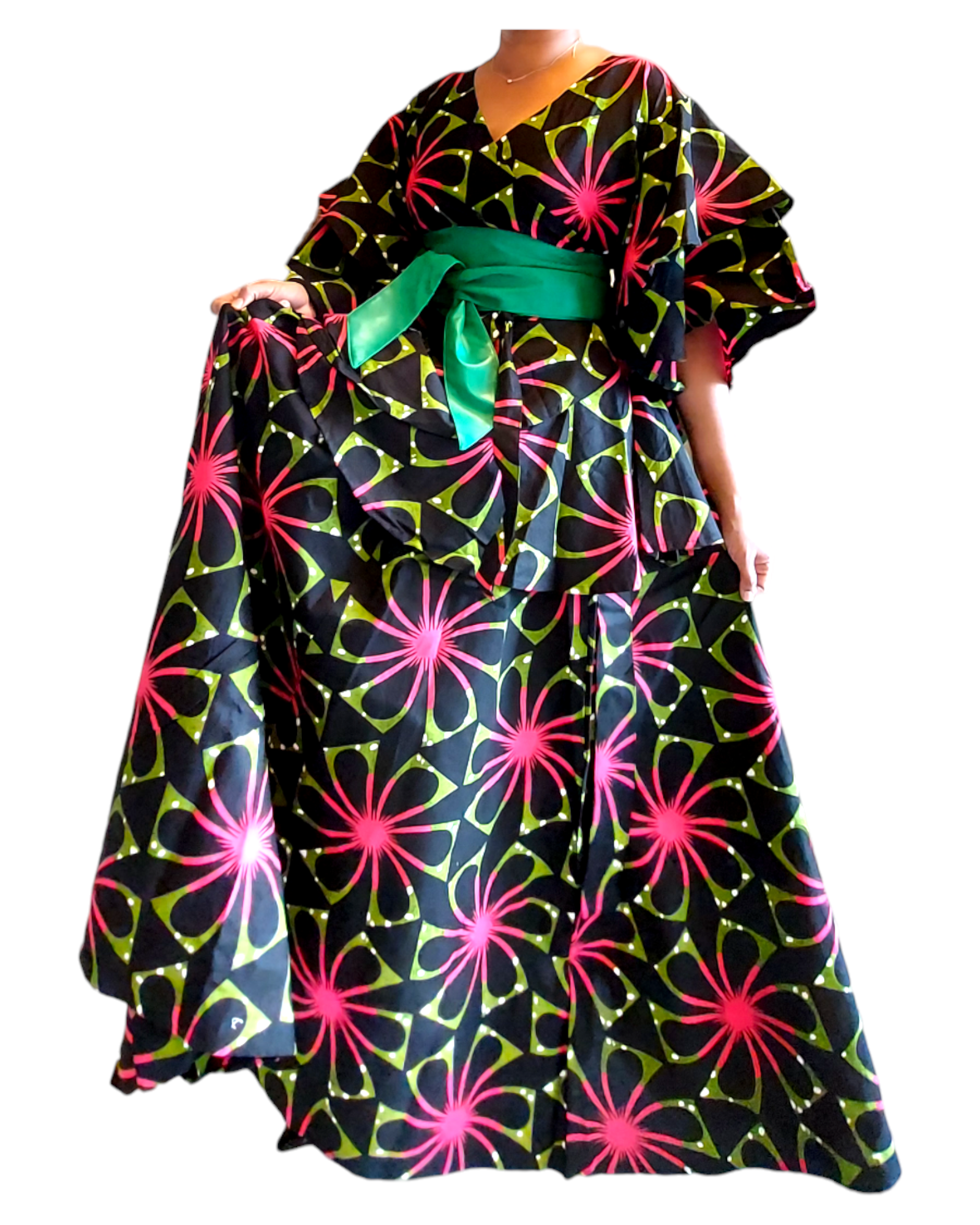 7001 Set / Long Skirt and Wrap Blouse / Floral Print